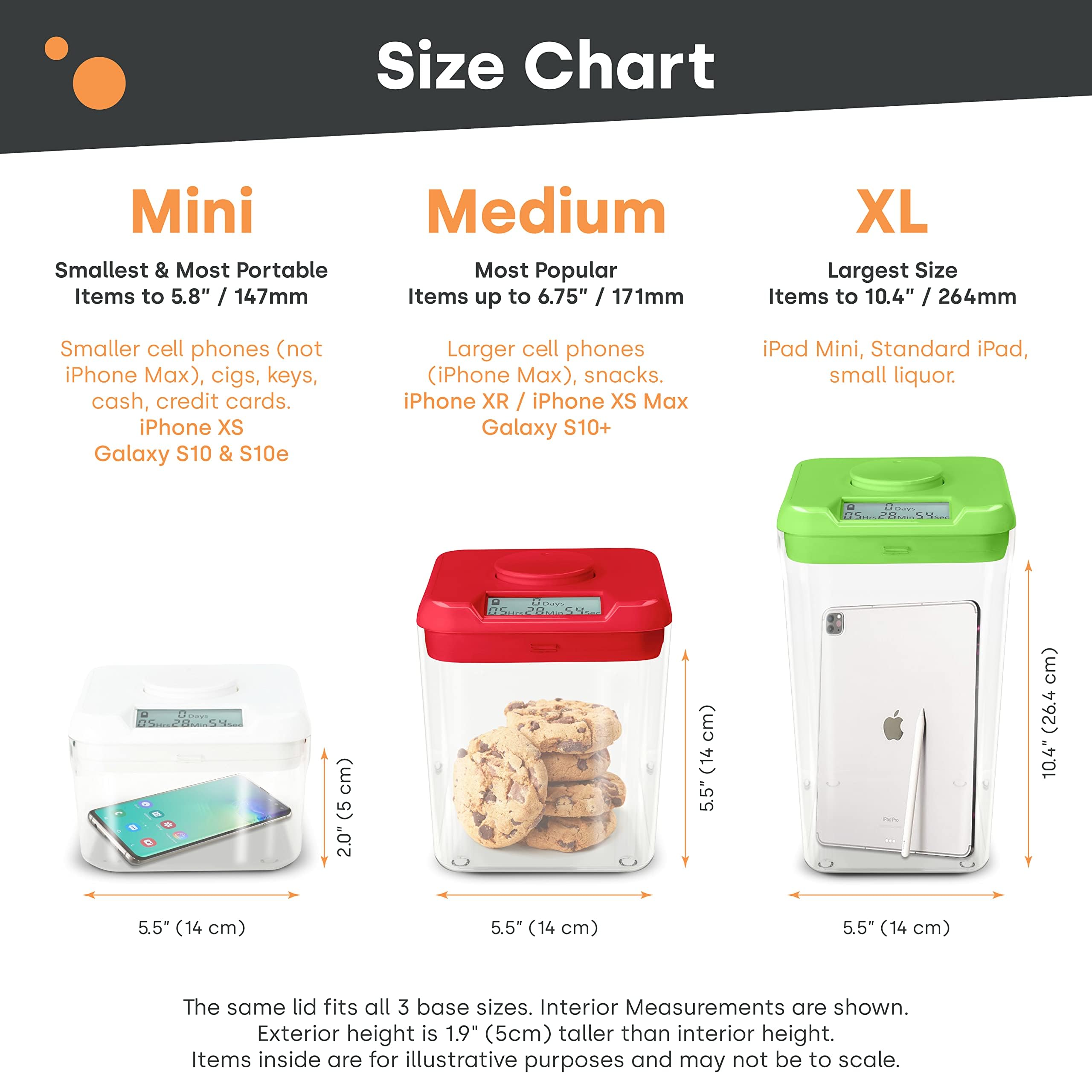 KSafe XL Timed Lock Box for Cell Phones & Snacks - Kitchen Safe Phone Lockbox with Timer, Food Time Locking Container for Habit Formation (Red Lid + 12.3” Clear Base with Access Port) - Perfect for Digital Detox, Diet Control, and Focus Improvement at Home/Office
