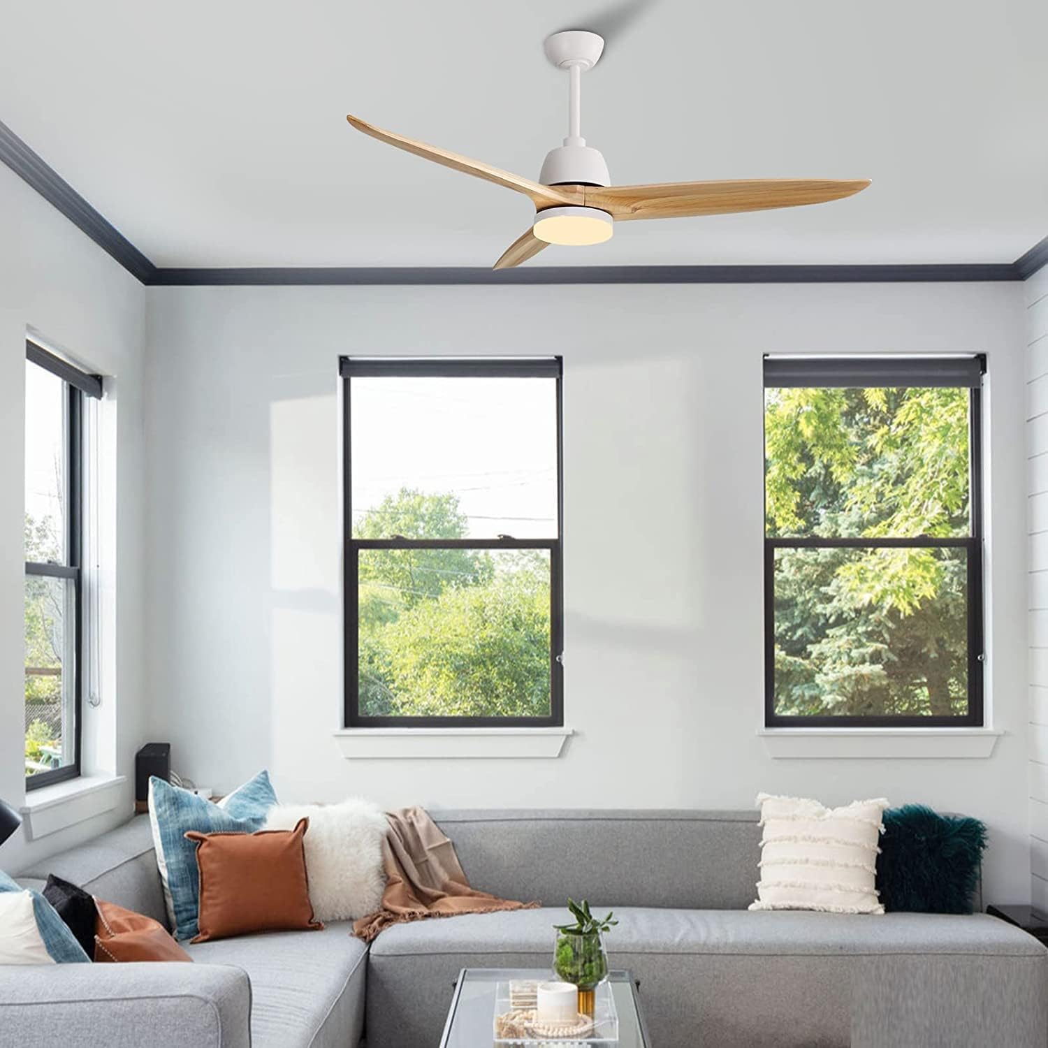56 Inch Wood Ceiling Fan with Light & Remote Control - 6-Speed Quiet Energy Saving Indoor Ceiling Fan, 3-Blade Light Wood Grain Design - Perfect for Living Room, Bedroom & Office