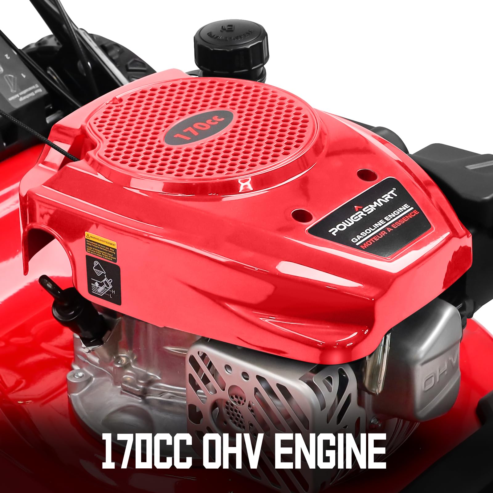 PowerSmart 22-Inch Self-Propelled Gas Lawn Mower with 170cc OHV Engine - High Wheel RWD 3-in-1 Cutting System & Adjustable Height - Includes Oil (Red) - Perfect for Medium to Large Yards, Residential Lawn Care & Landscaping