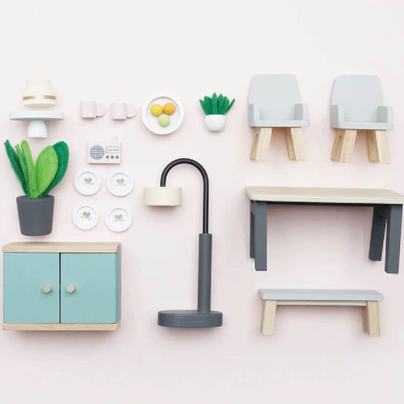 Miniature Wooden Dollhouse Dining Room Furniture Set - Perfect for Dollhouse Decor, DIY Projects & Kids Playtime