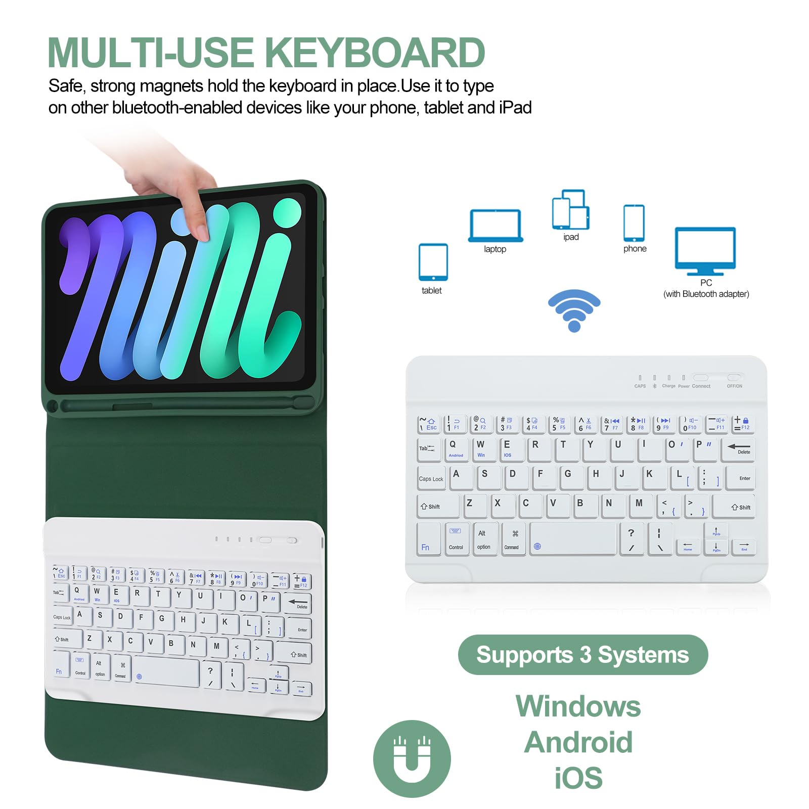 BORIYUAN iPad Mini 6 Keyboard Case 2021 - Detachable Wireless Bluetooth Keyboard Slim Folio Cover with Built-in Apple Pencil Holder for iPad Mini 6th Gen 8.3