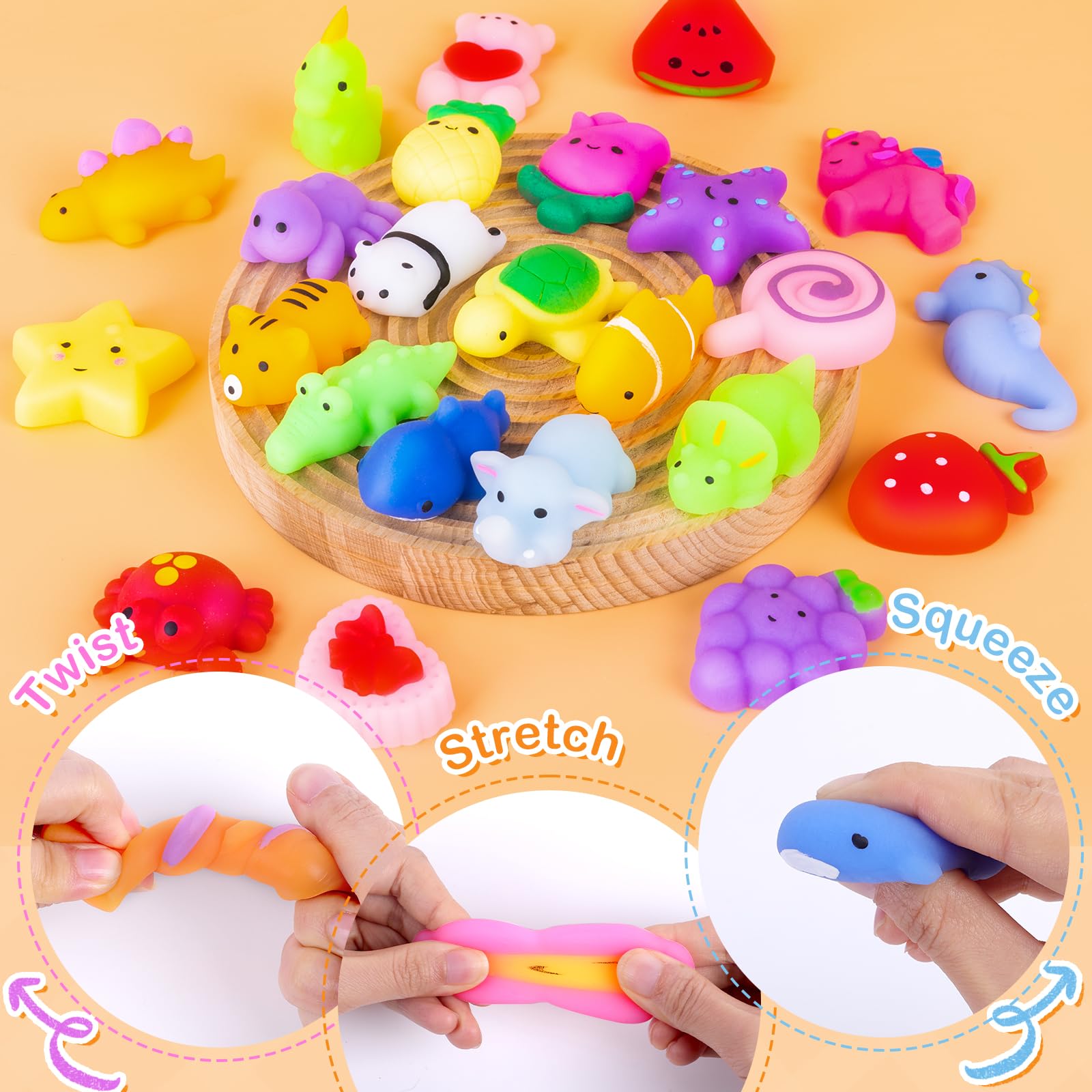 40 Pack Mochi Squishy Toys for Kids - Soft Stress Relief Fidget Toys, Party Favors, Classroom Prizes & Easter Basket Stuffers - Perfect for Sensory Play, Anxiety Relief and Fun Party Gifts