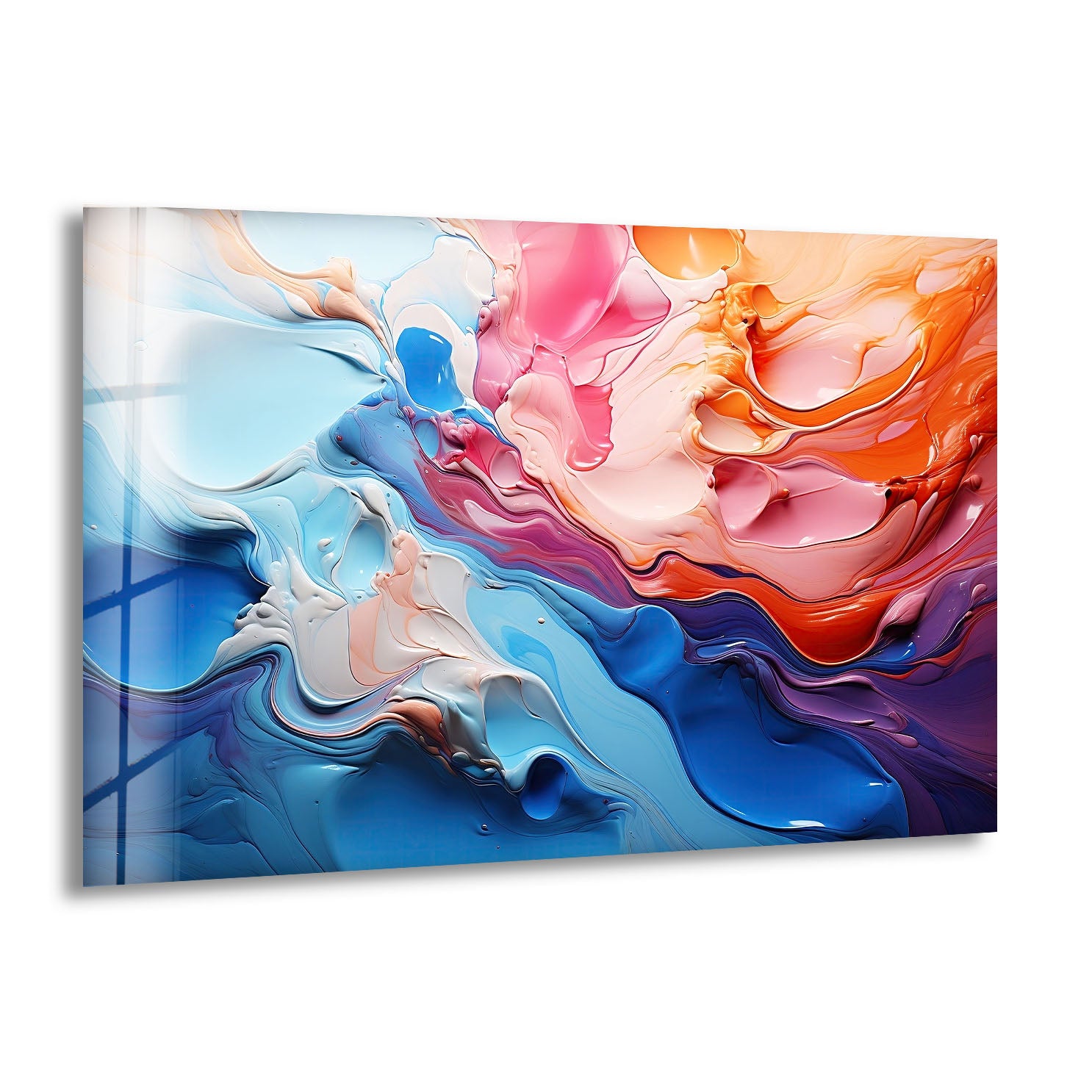 Color Flow Abstract Glass Wall Art - Vibrant Blue & Pink Modern Home Decor for Living Room, Bedroom & Office