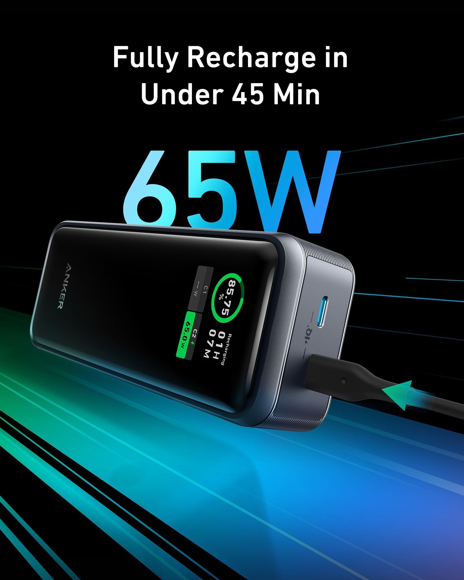 Anker Prime 12,000mAh Power Bank with 130W Fast Charging, Dual USB-C Ports & Smart Digital Display - Portable Charger for iPhone 15/14/13, MacBook, Dell Laptops | Perfect for Travel, Camping & Emergency Backup Power