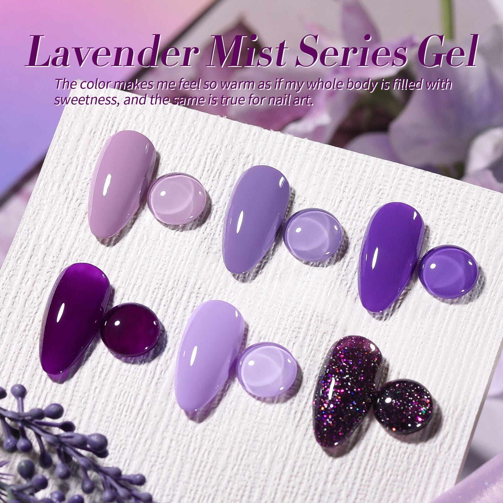 6 Colors Purple Gel Polish Set S08 Lavender Mist 7ml - Soak Off UV LED Nail Polish Kit for Manicure & Pedicure at Home Salon
