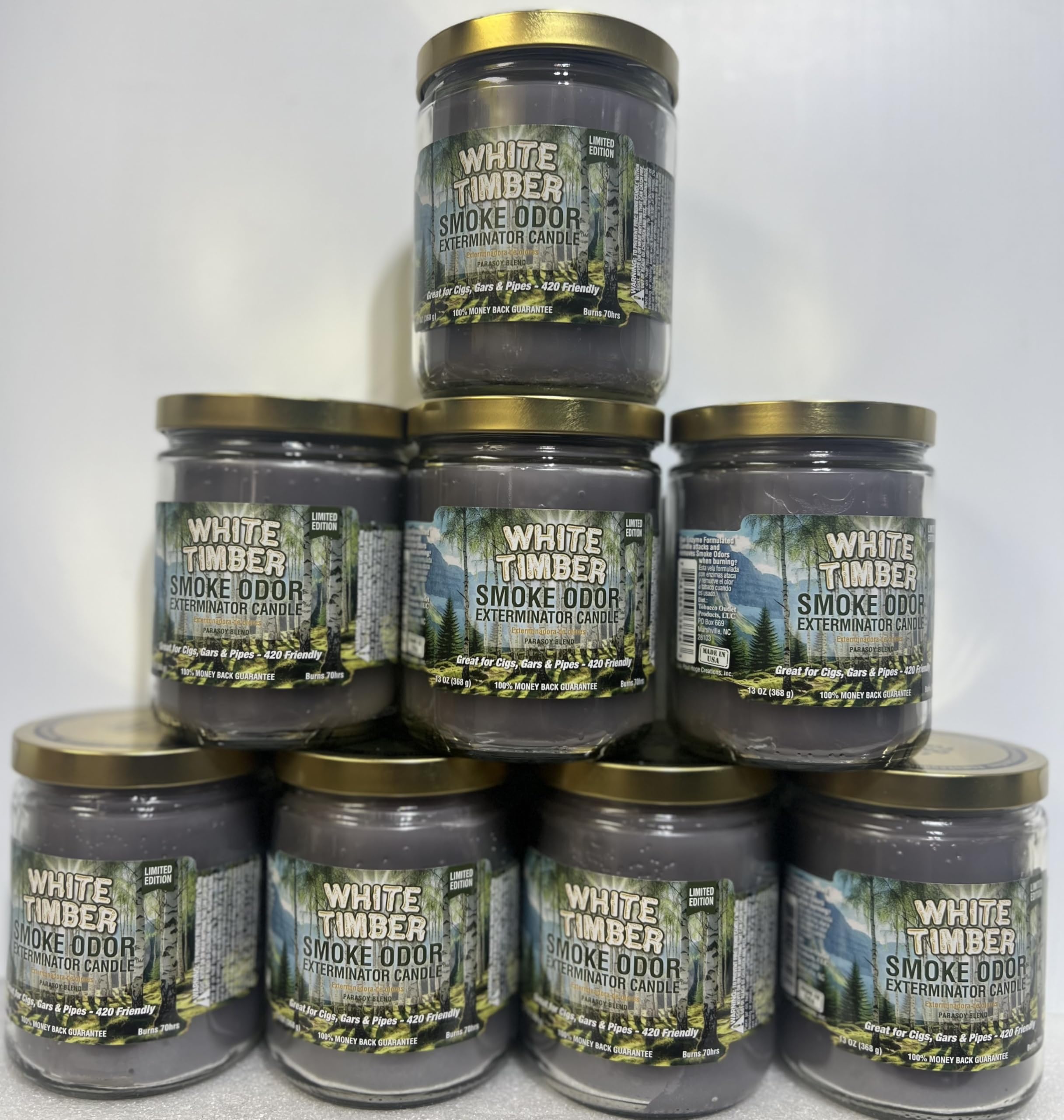 Smoke Odor Eliminator Candle - 13oz White Timber Scented Jar Candle (Pack of 8) | Freshen Home, Remove Cooking & Fireplace Smells | Perfect for Living Room, Kitchen & Bathroom