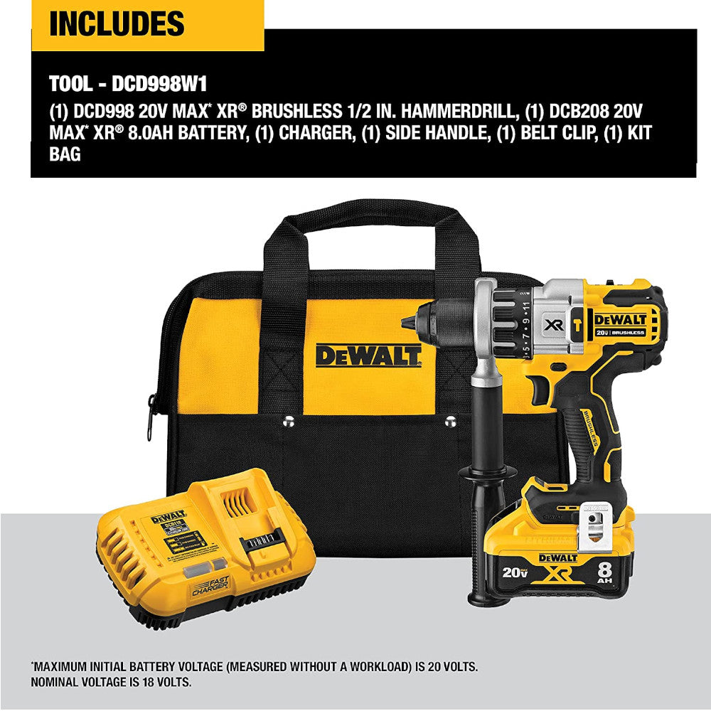 DEWALT DCD998W1 20V MAX XR 8Ah Cordless Rotary Hammer Drill - Refurbished with Manufacturer Warranty - Perfect for Construction, Masonry & DIY Projects
