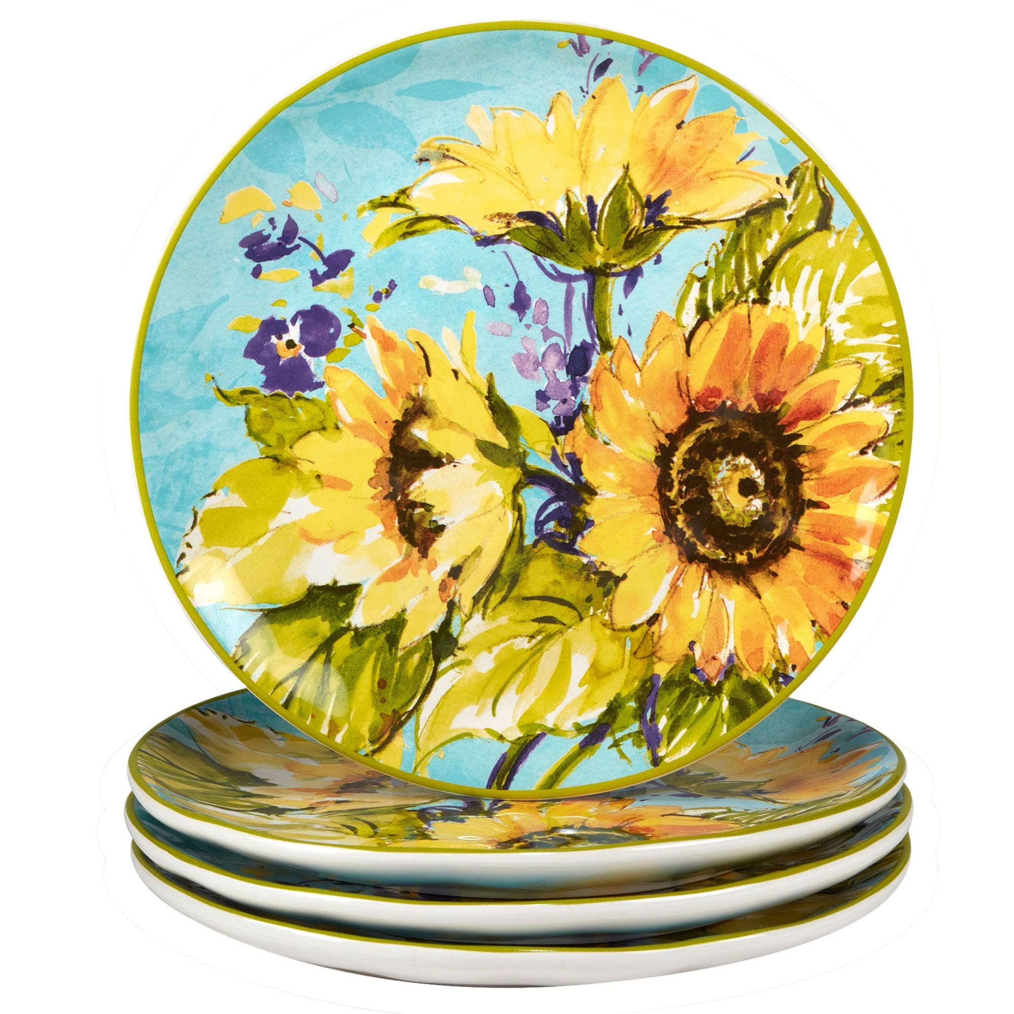 16-Piece Dinnerware Set for 4 - Blue & Yellow Floral Farmhouse Style Round Plates, Bowls, Mugs - Dishwasher & Microwave Safe - Perfect for Family Dinners, Country Kitchen Decor, and Everyday Use