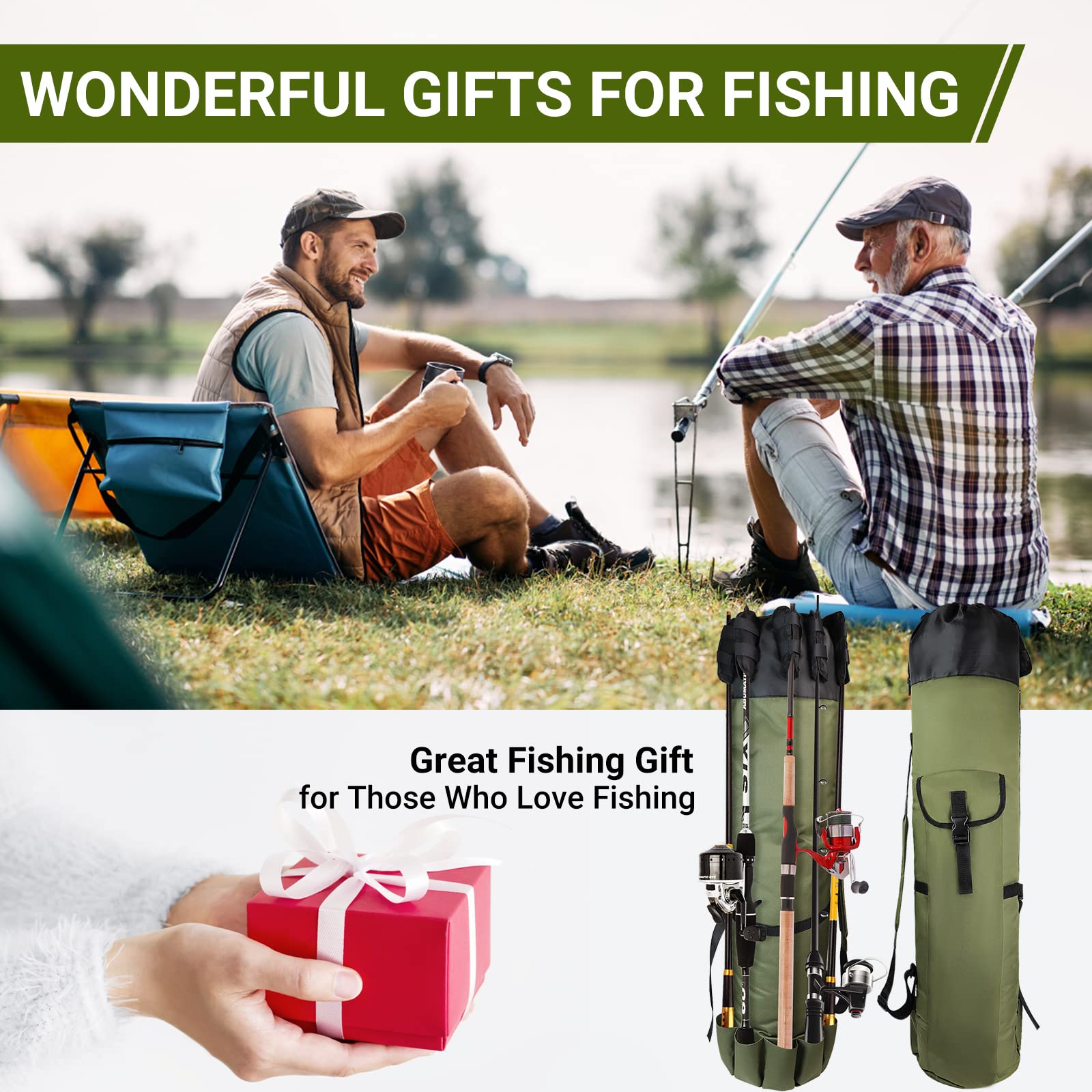 **FOUUAAOOU Fishing Rod Bag - Durable Folding Oxford Fabric Fishing Pole Case, Portable Fishing Gear for Men - Ideal for Travel, Storage & Fishing Gifts (Green)**