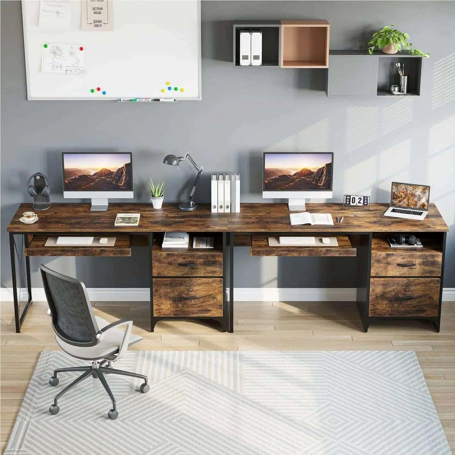 Bestier Computer Desk with Keyboard Tray & Storage Drawers - Home Office Desk for Work, Study & Gaming - Ergonomic Writing Desk for Small Spaces & Bedrooms