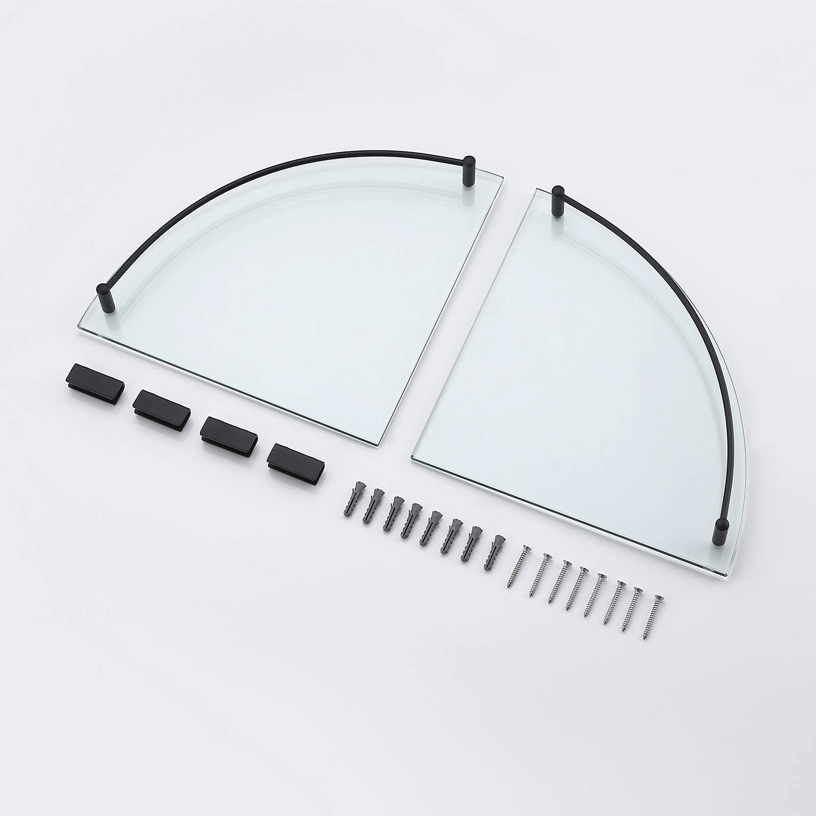 KES 2-Pack Tempered Glass Corner Shelf for Bathroom - Wall Mount with SUS 304 Stainless Steel Rail in Matte Black (BGS2101A-BK-P2) | Perfect for Shower Storage & Bathroom Organization