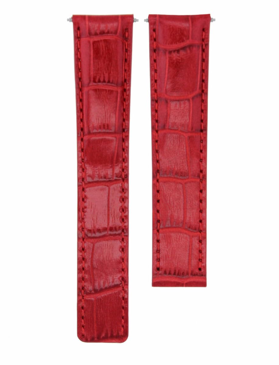 Premium 18mm Genuine Leather Watch Band Strap for Cartier Tank Watch - Red Deployment Clasp Replacement | Elegant & Durable Accessory for Business, Casual & Formal Occasions
