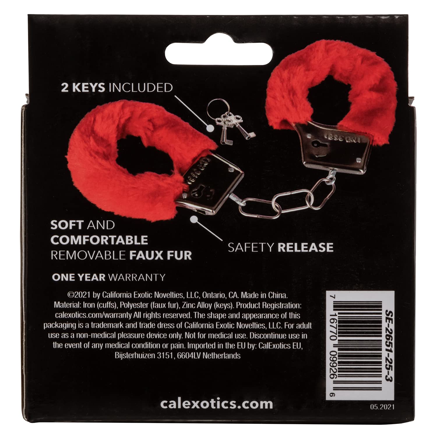 CalExotics Playful Furry Handcuffs in Red - Soft & Fluffy Restraints for Couples Play, BDSM, and Role-Playing Scenes
