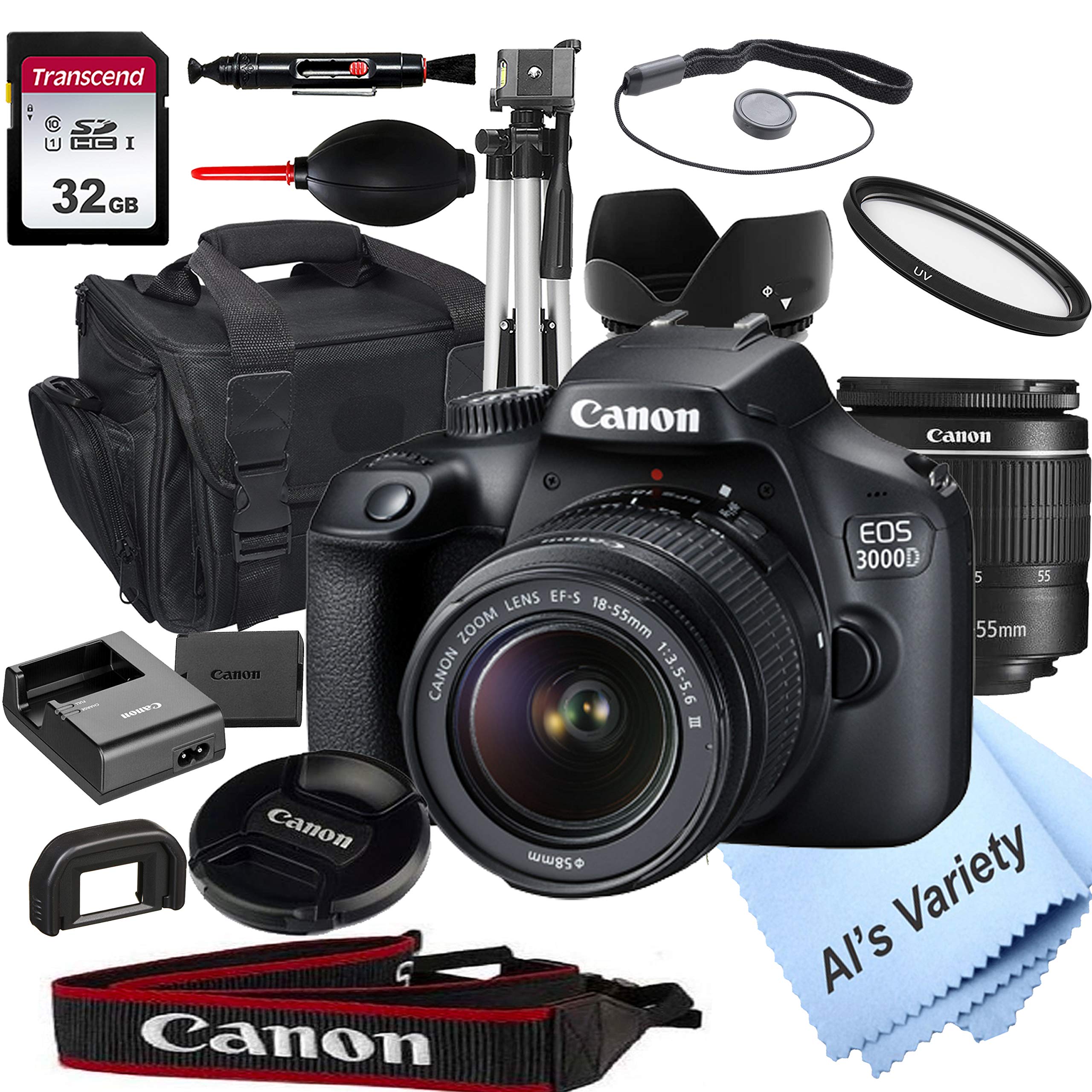 Canon EOS 3000D (Rebel T100) DSLR Camera Bundle with 18-55mm Lens, 32GB SD Card, Tripod & Case - 18pc Photography Kit (Renewed) | Perfect for Beginners, Travel & Portrait Photography