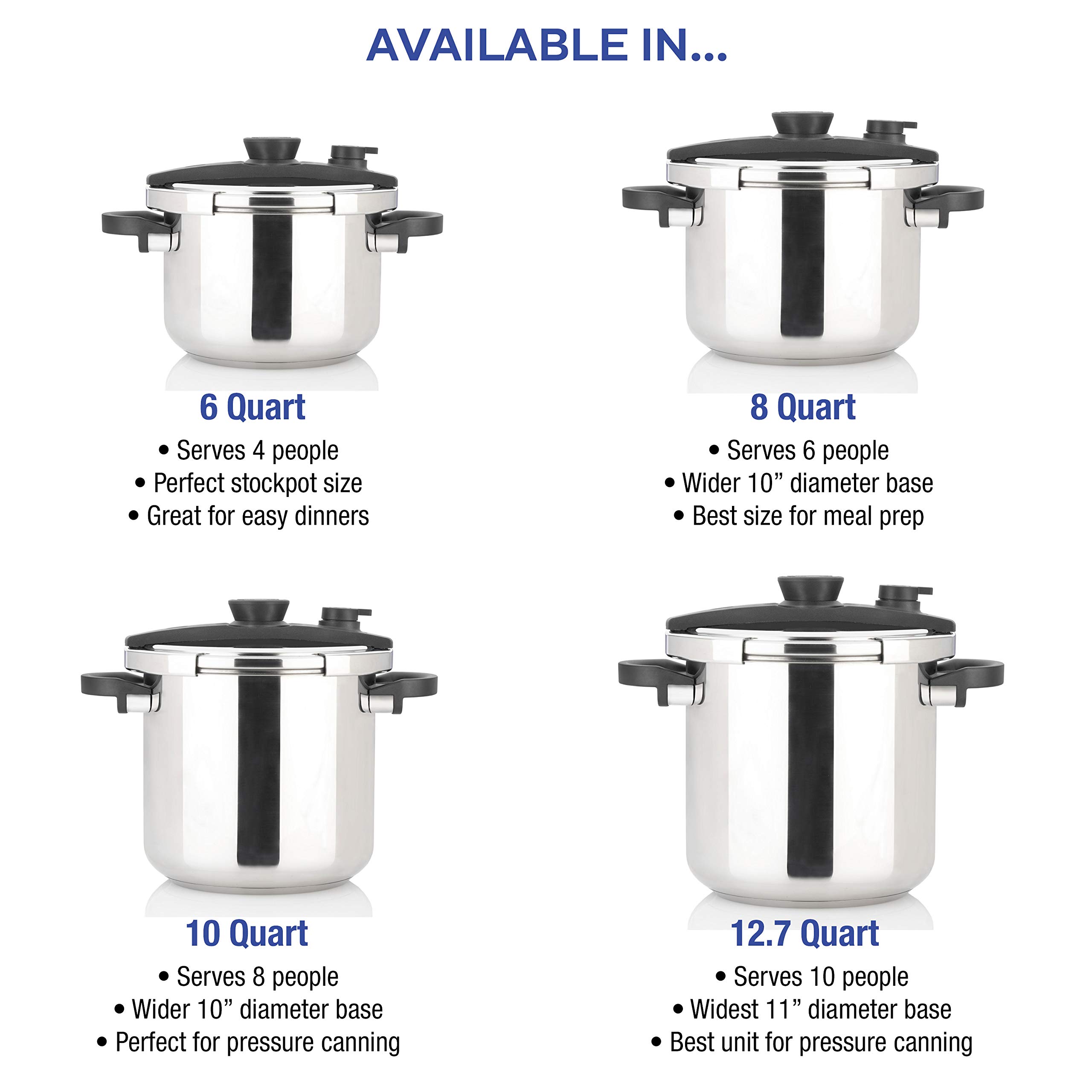 Zavor EZLock 12 Quart Stove Top Pressure Cooker - Stainless Steel, Multi-Pressure Levels, Easy Locking, Induction Compatible, Canning Ready (4 Jars) | Includes Digital Cookbook & Steamer Basket | Perfect for Home Canning, Meal Prep & Pressure Cooking