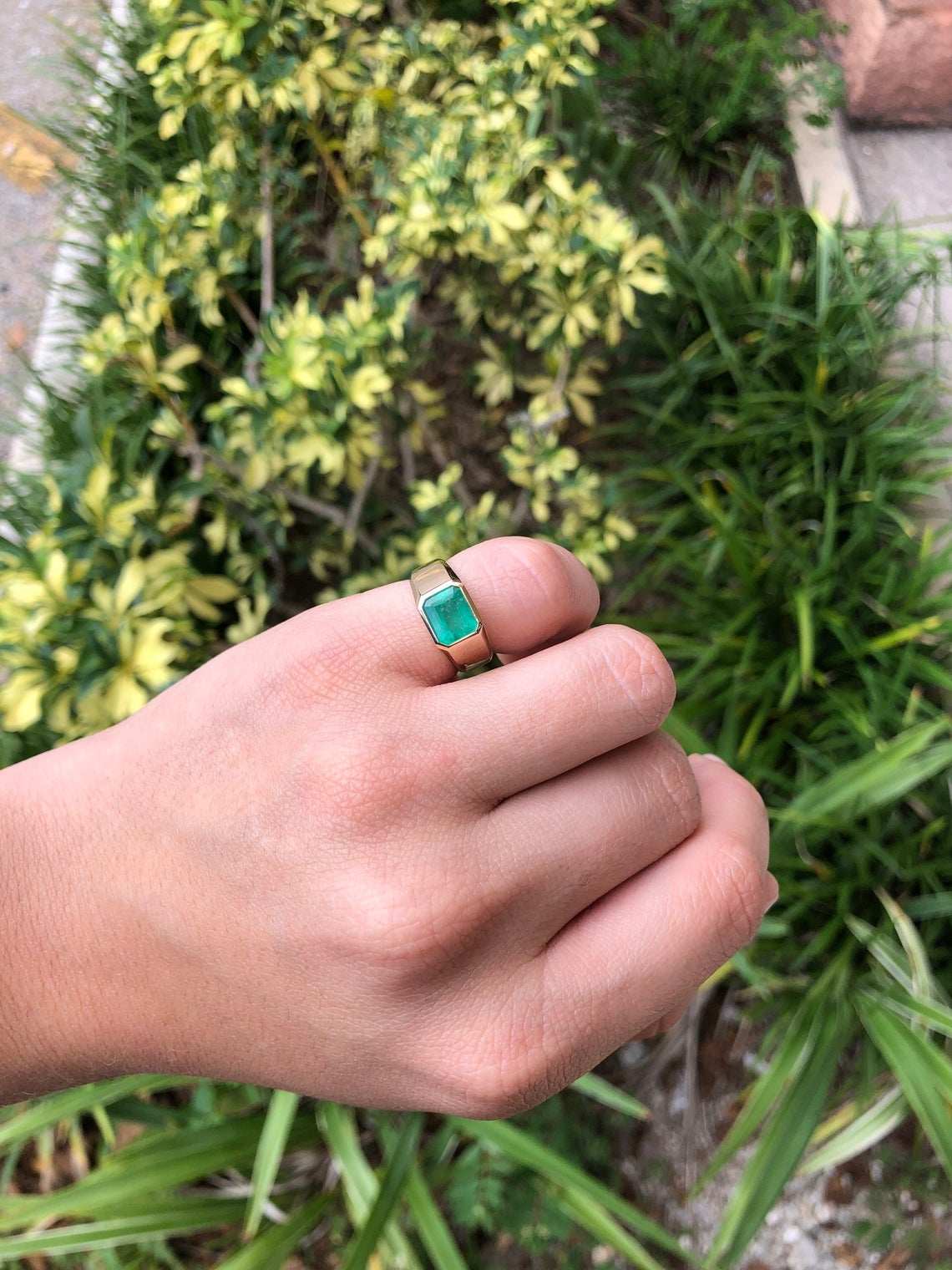 2.40ct Bold Emerald East-West Gypsy Signet Ring in 14K Gold - Elegant Bezel Setting for Women's Fashion Jewelry & Gift Giving