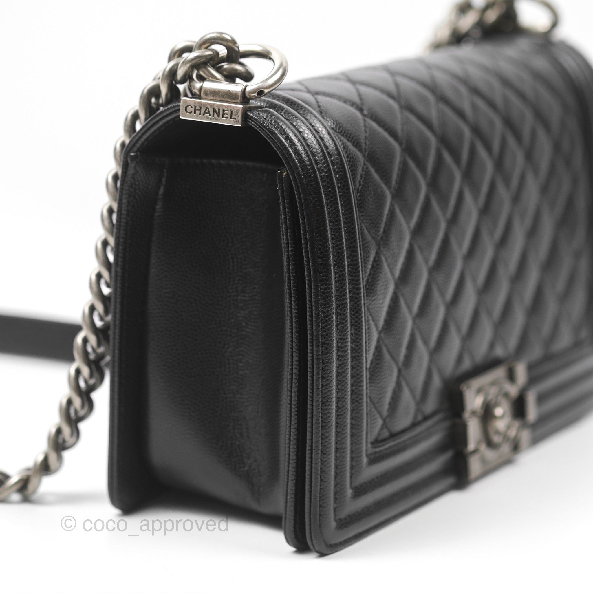 Chanel Boy Quilted Medium Handbag in Black Caviar Leather with Ruthenium Hardware - Luxury Crossbody Bag for Women, Perfect for Date Night & Evening Events