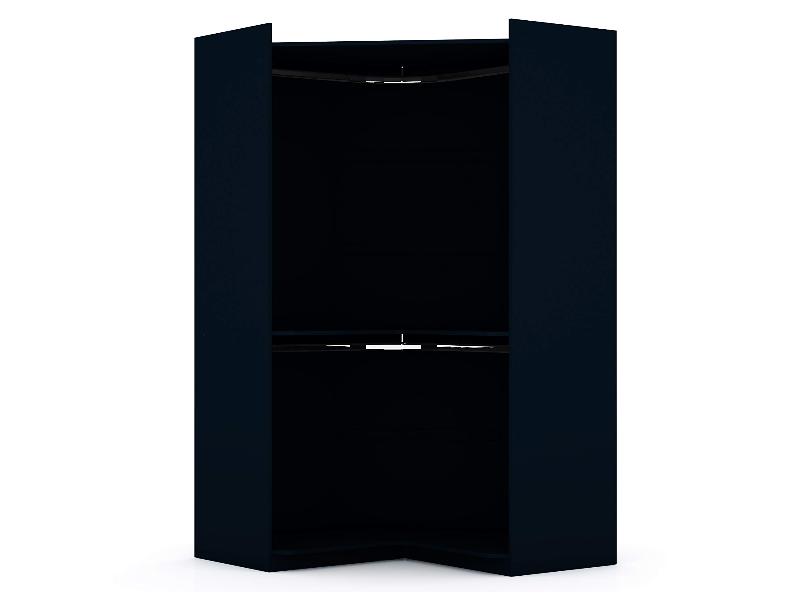 Modern Free-Standing Corner Wardrobe Closet with Rounded Hanging Rods & Open Shelves - Space-Saving Storage Solution for Bedroom, Living Room or Office - Tatiana Midnight Blue by Manhattan Comfort