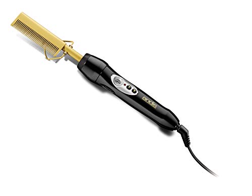 Andis 38300 Professional Ceramic Press Comb Hair Straightener - 450°F High Heat & Dual Voltage for Salon & Home Use - 20 Adjustable Heat Settings, 30 Min Auto Shut-Off, Gold - Perfect for Straightening, Styling & Smoothing All Hair Types