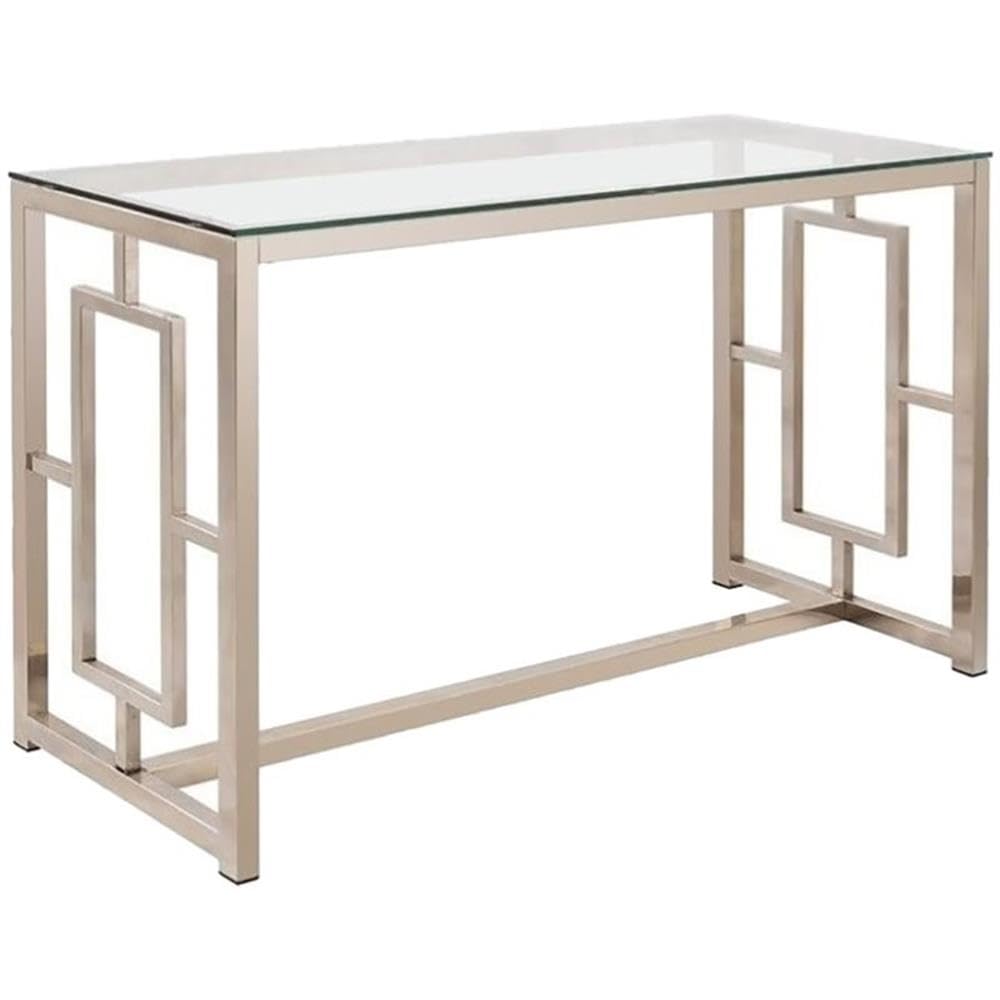 Modern Glass Top Console Table with Nickel Frame - Sleek Entryway & Living Room Furniture for Hallway Decor