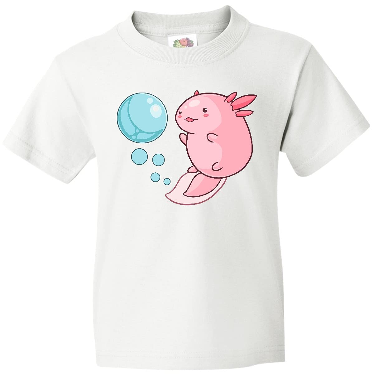 Cute Axolotl and Bubbles Heart Shaped Youth T-Shirt | Soft Cotton Kids Tee | Fun Animal Graphic Top for School, Playdates & Casual Wear