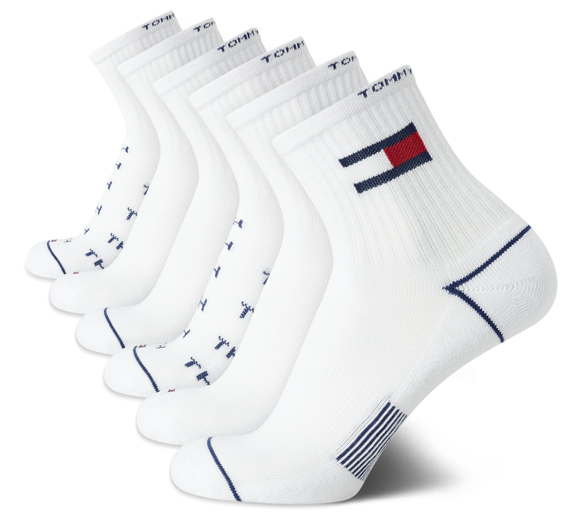 Tommy Hilfiger Men's Athletic Performance Socks - 6 Pack Breathable Cushioned Quarter Ankle Socks for Running, Gym & Sports | Comfortable Workout Socks for Men