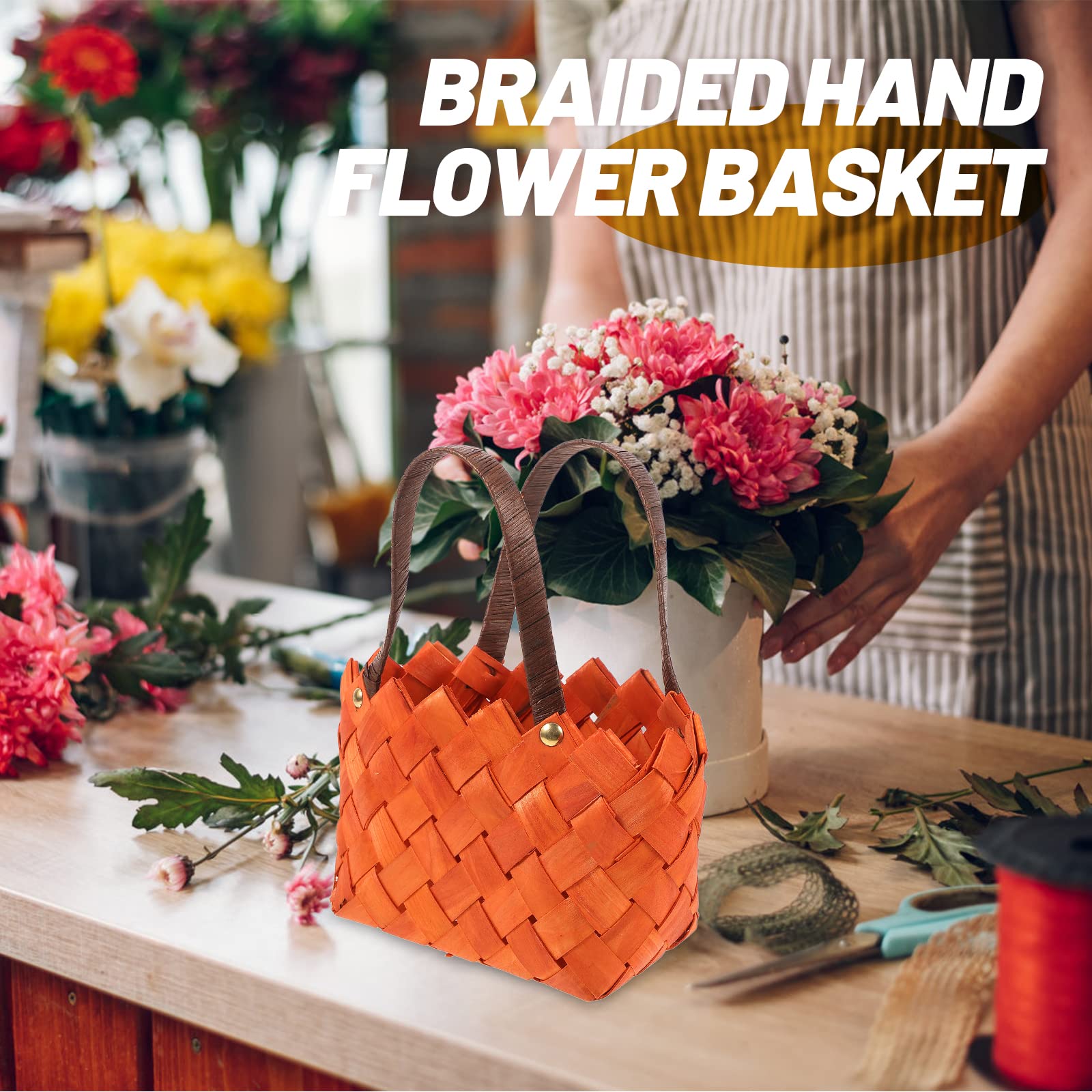 BESPORTBLE Handmade Woven Flower Basket - Small Brown Dried Flower Storage Basket for Home Decor, Wedding Centerpiece & Boho Room Decor - Portable Decorative Basket (1PC)