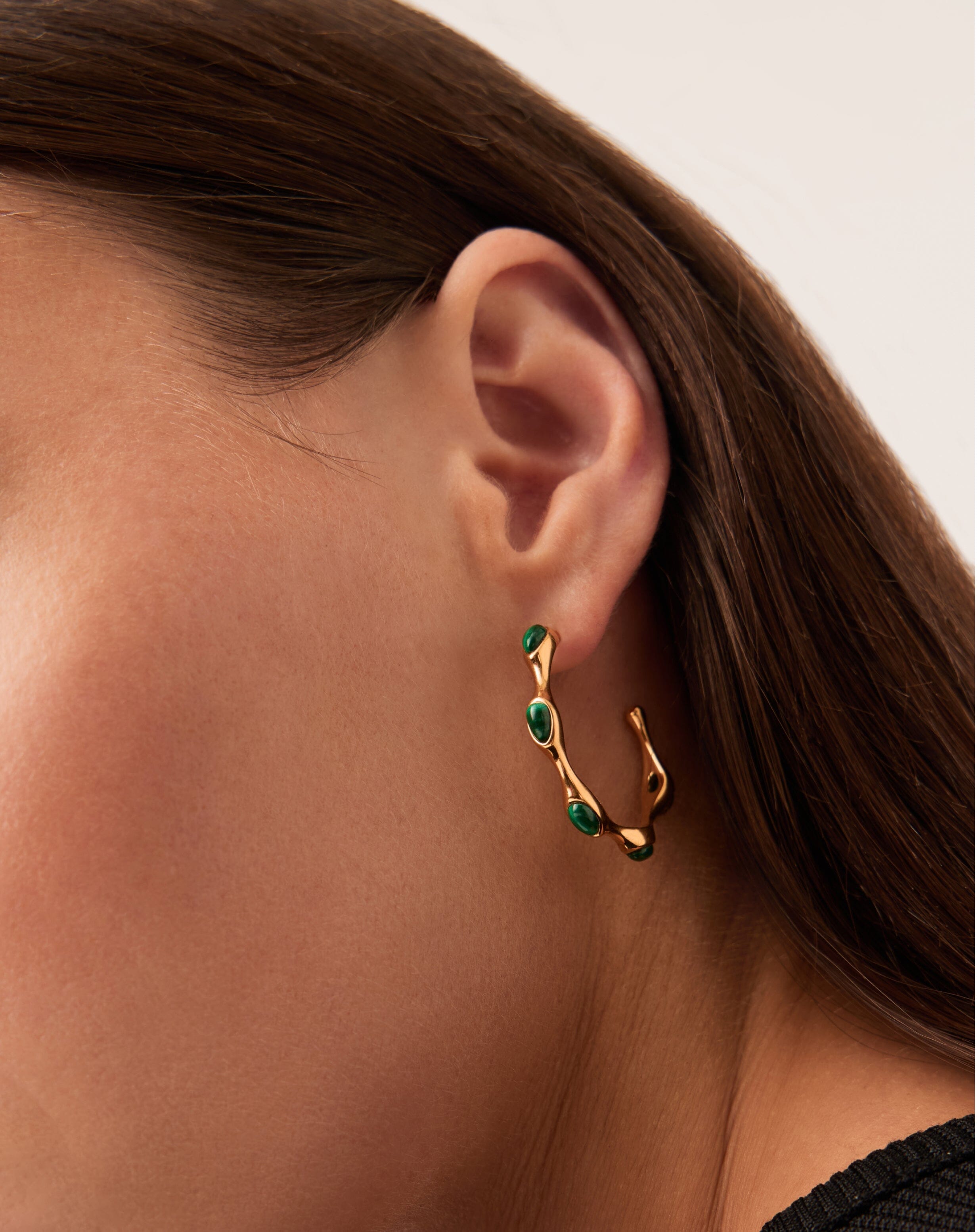Magma Gemstone Medium Hoop Earrings - 18k Recycled Gold Plated Brass Jewelry for Women | Elegant Dangle Earrings for Party, Wedding & Everyday Wear