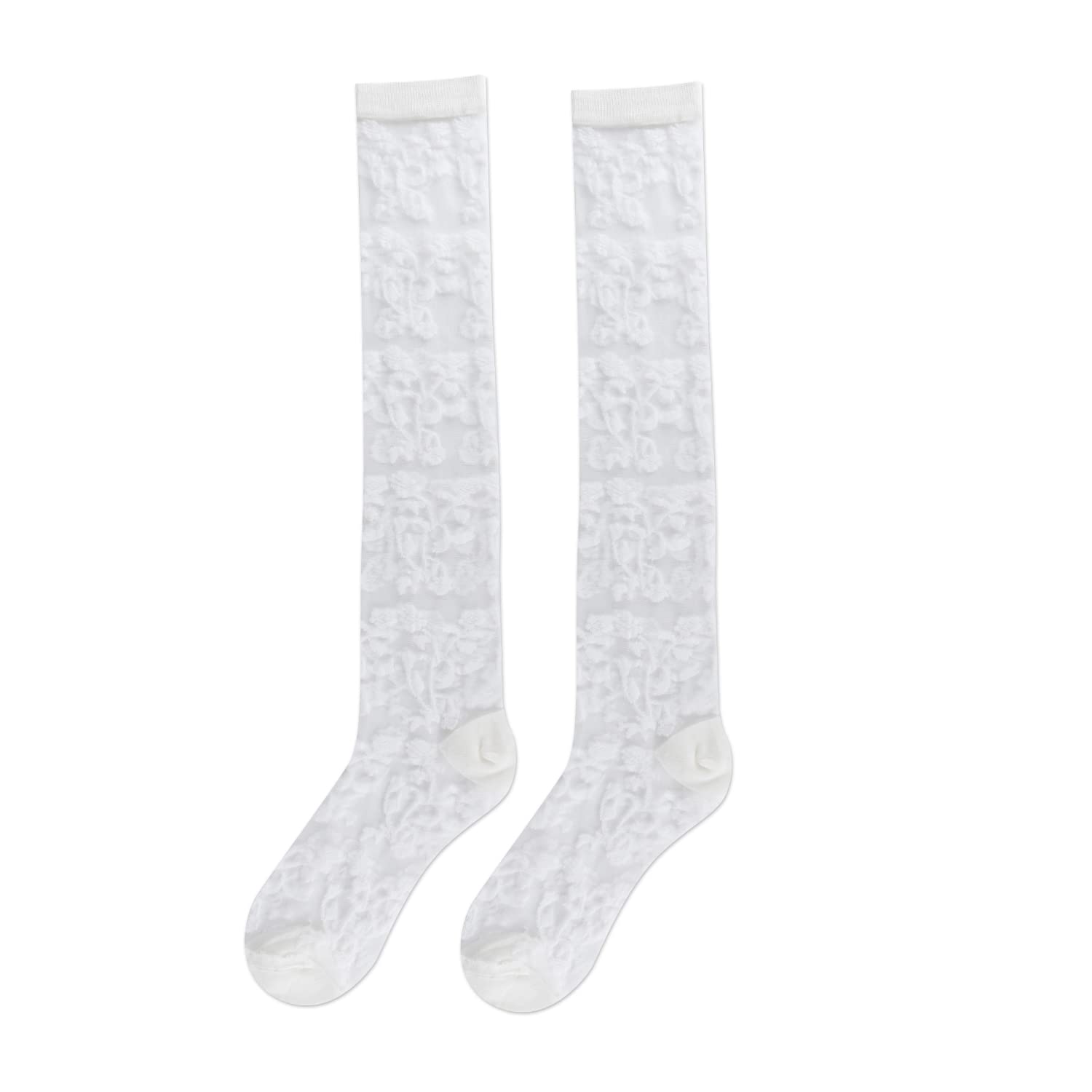 Benefeet Women's Sheer Knee High Socks - Black & White Lace Stockings for Kawaii Lolita Fashion