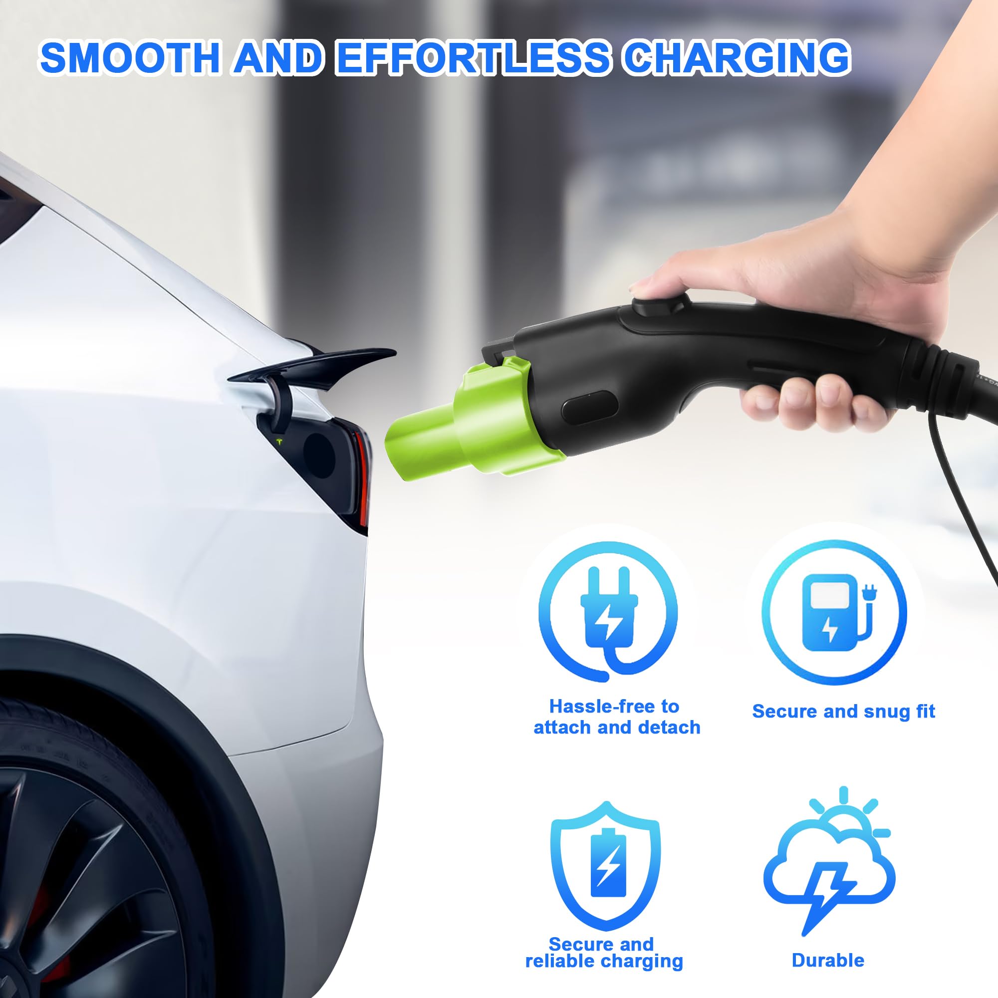 J1772 to Tesla Adapter 80A 240V - Compatible with Tesla Model 3/Y/S/X - Portable EV Charging Connector for Outdoor Use - Fast Charging Solution for Tesla Owners (Green) - Perfect for Road Trips & Public Charging Stations