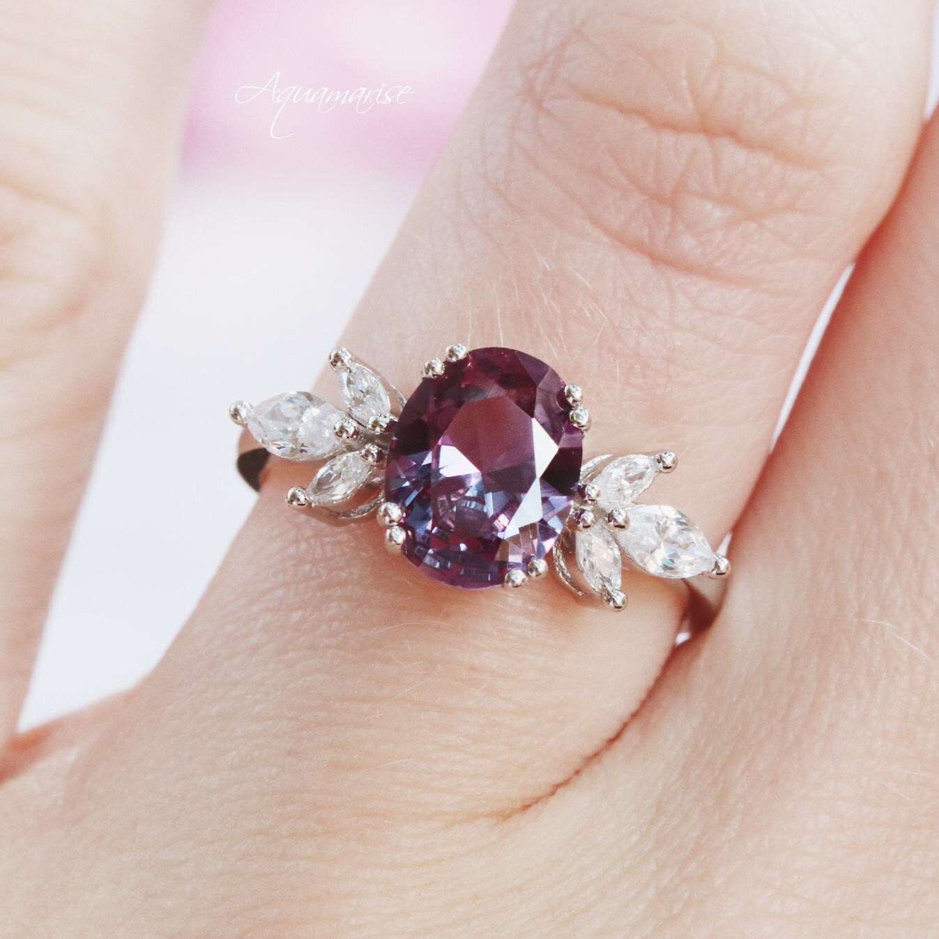 Eva Alexandrite Ring Sterling Silver – Elegant Color Changing Gemstone Jewelry for Women, Perfect for Engagement, Wedding & Special Occasions