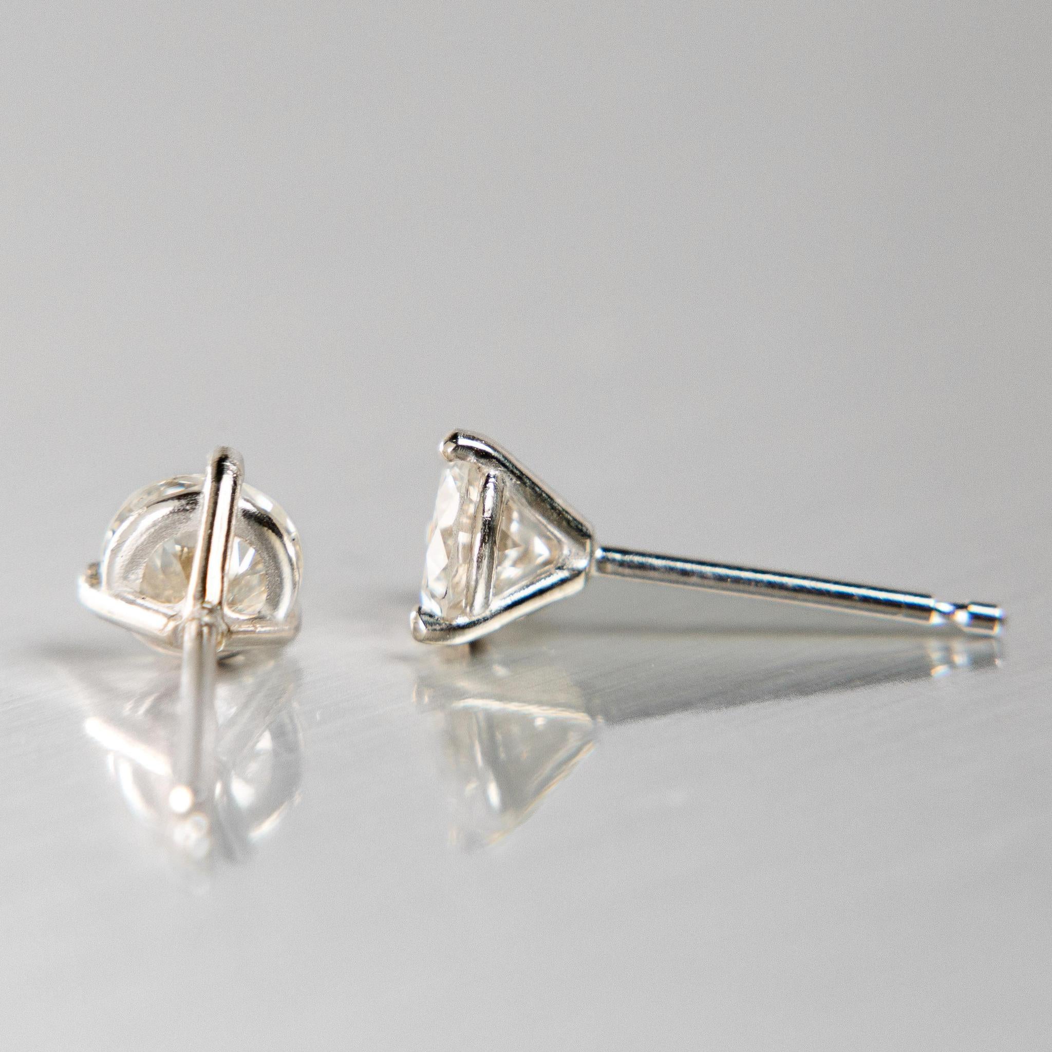 Exquisite 14k White Gold Diamond Martini Stud Earrings with Old European Cut Diamonds | Luxury Jewelry for Women | Perfect for Weddings, Parties & Special Occasions