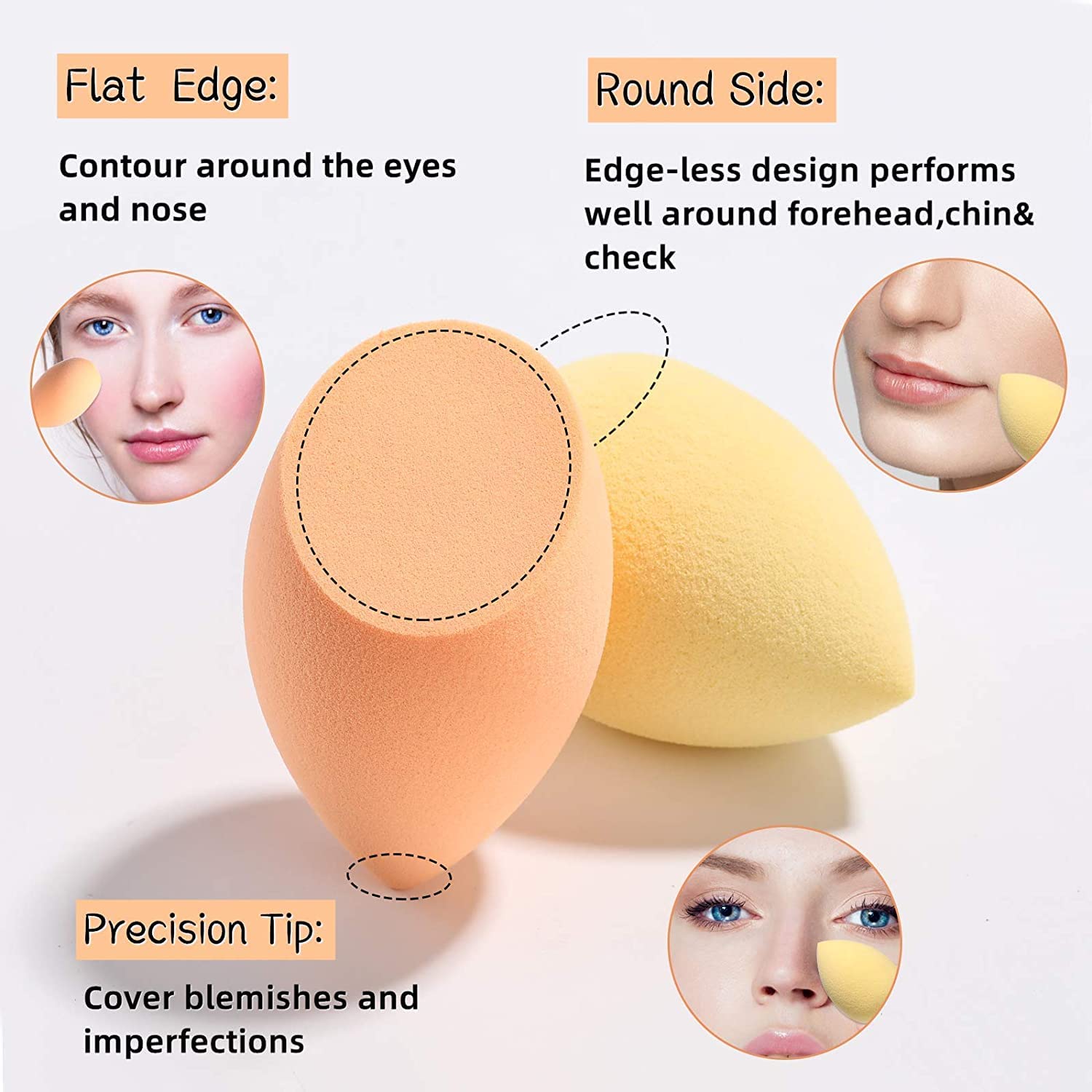 5 PCS Makeup Sponge Set - Foundation Blender & Beauty Blending Sponges for Dry & Wet Use - Multi-Shape Cosmetic Sponges with Pink Holder Case & Drying Rack - Perfect for Professional Makeup Application & Travel Cosmetics Organization
