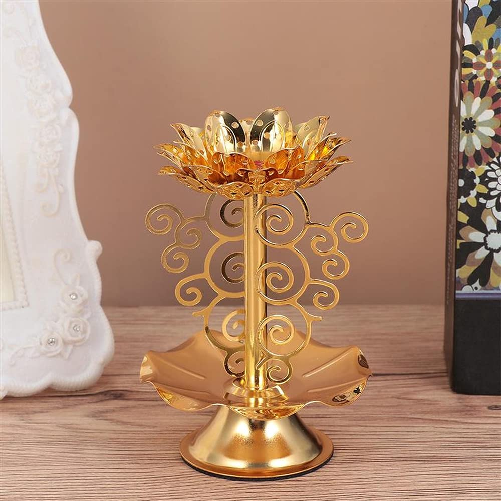 1pc Lotus Carved Alloy Candle Holder - Buddhist Temple Inspired Home Decor for Living Room, Meditation Space & Spiritual Altar