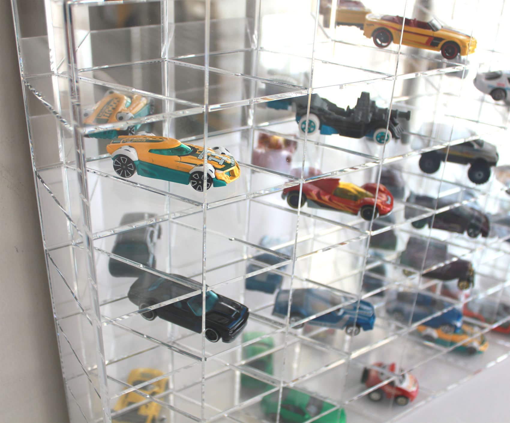 Clear Acrylic Display Case for 1:64 Scale Diecast Cars - 144 Compartment Wall-Mounted Organizer with UV Protection (22.5x30.4x3 Inches) - Perfect for Hot Wheels, Model Car Collections & Toy Storage