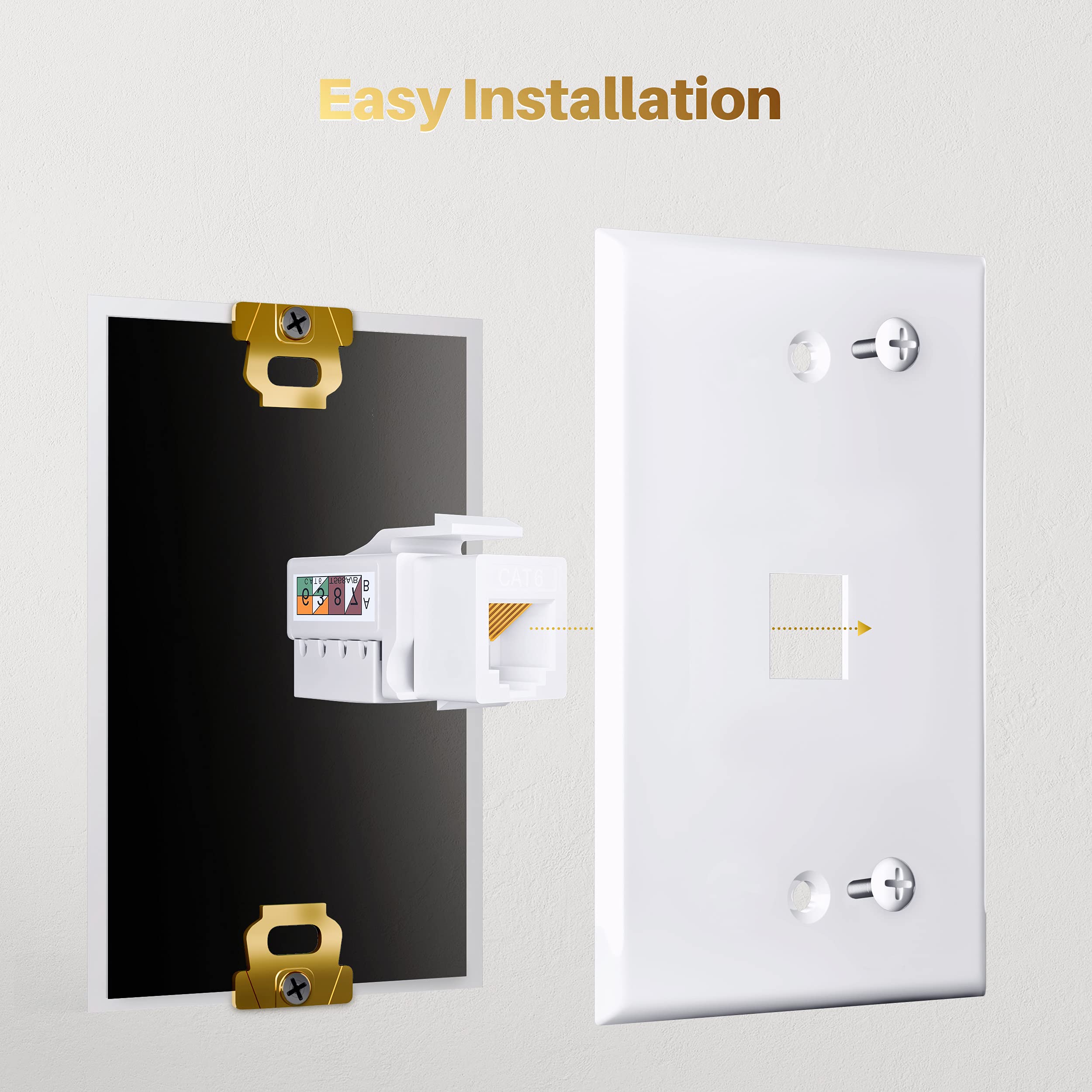 GearIT 50-Pack White RJ45 Keystone Jack Inserts - Compatible with Cat5, Cat5e, Cat6, Cat6a, Cat6e Ethernet - for Keystone Wall Plates & Network Faceplates - Ideal for Home & Office Network Installations