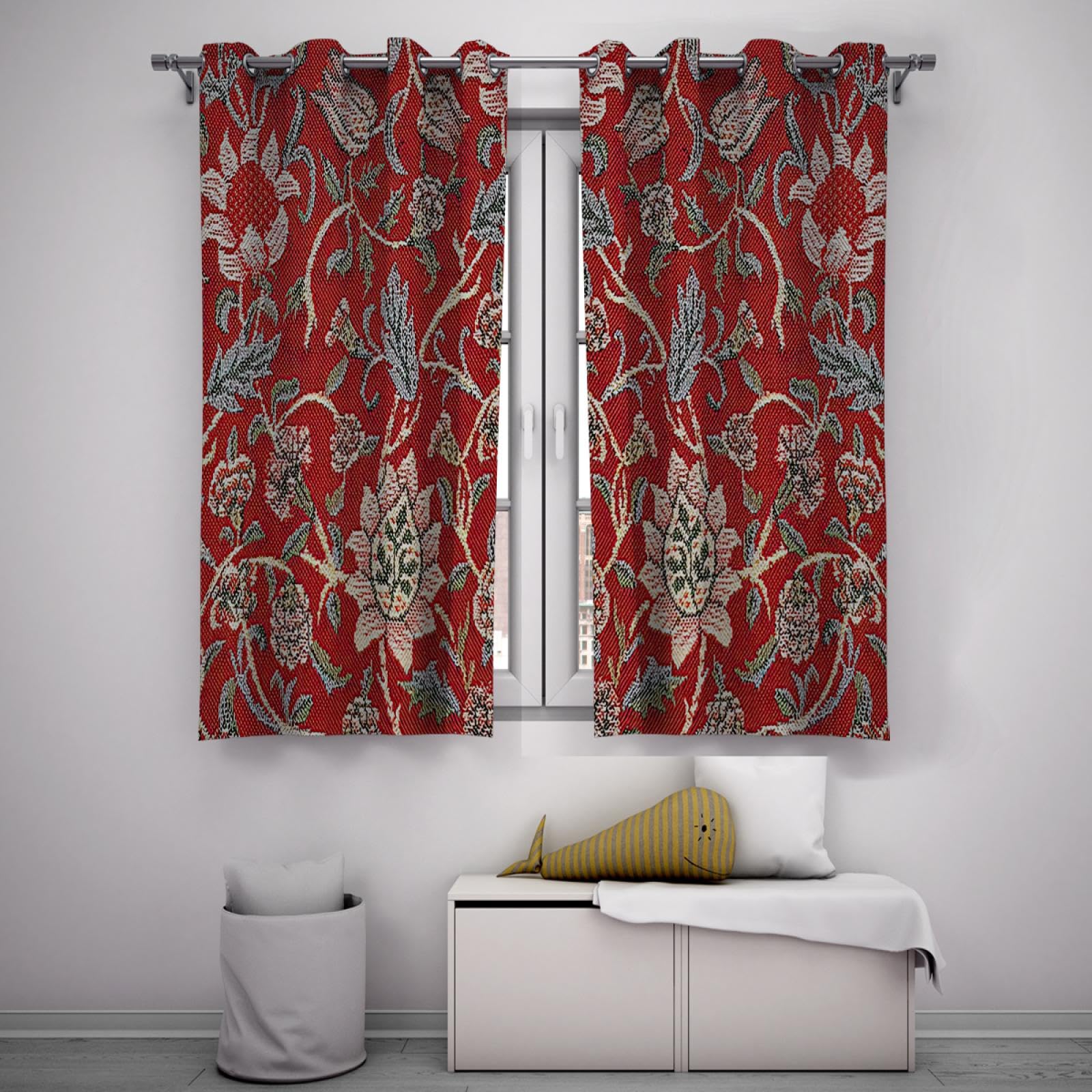 William Morris Floral Blackout Curtains - Vintage Red Window Treatments for Living Room, Bedroom & Office - 60x72 Inches (2 Panels) - Boho Chic Home Decor for Privacy, Light Blocking & Stylish Room Darkening