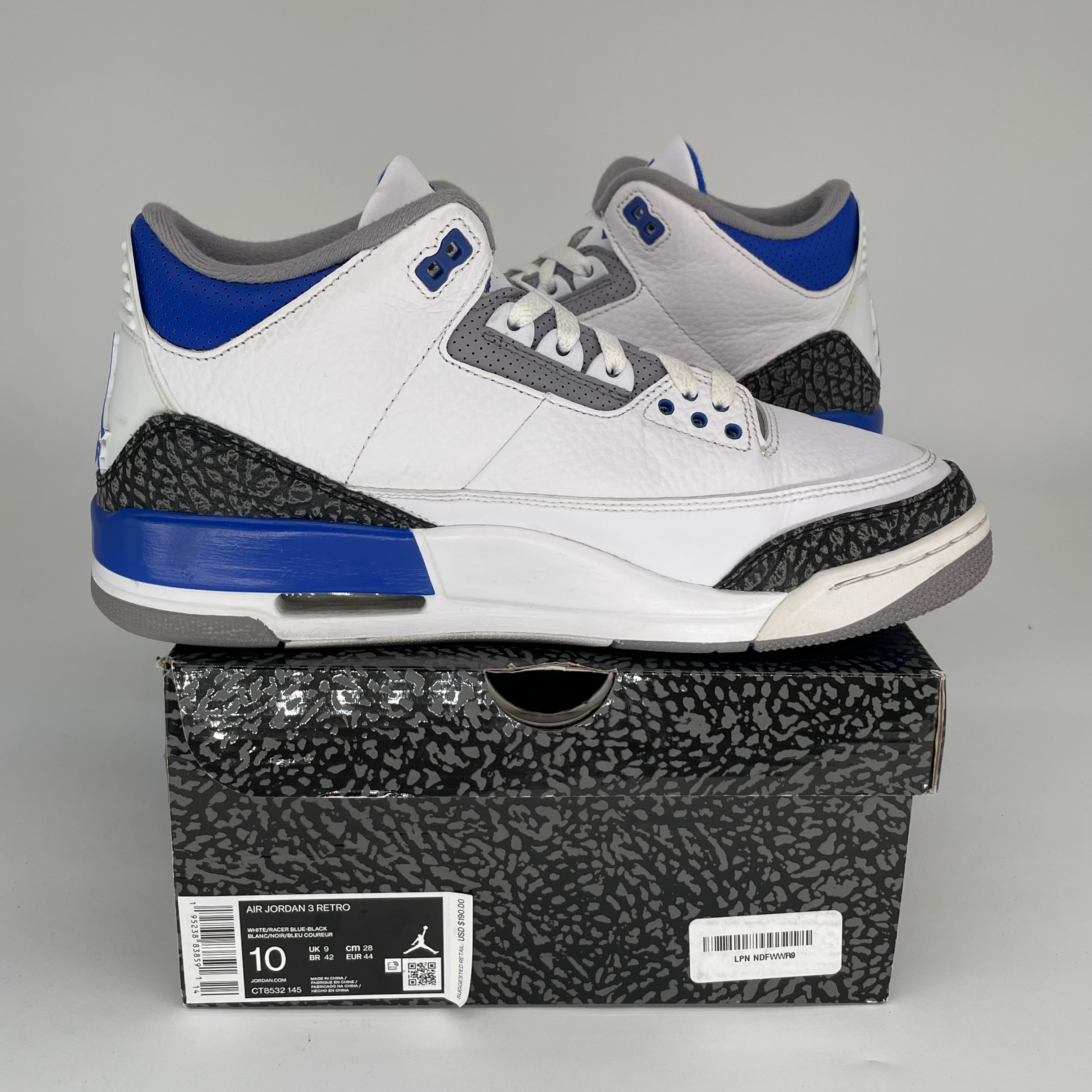 AIR JORDAN 3 RACER BLUE Men's Basketball Shoes Size 10 - Retro Style Sneakers for Running & Streetwear Fashion (CT8532-145) | Perfect for Casual Wear, Gym & Sports Activities