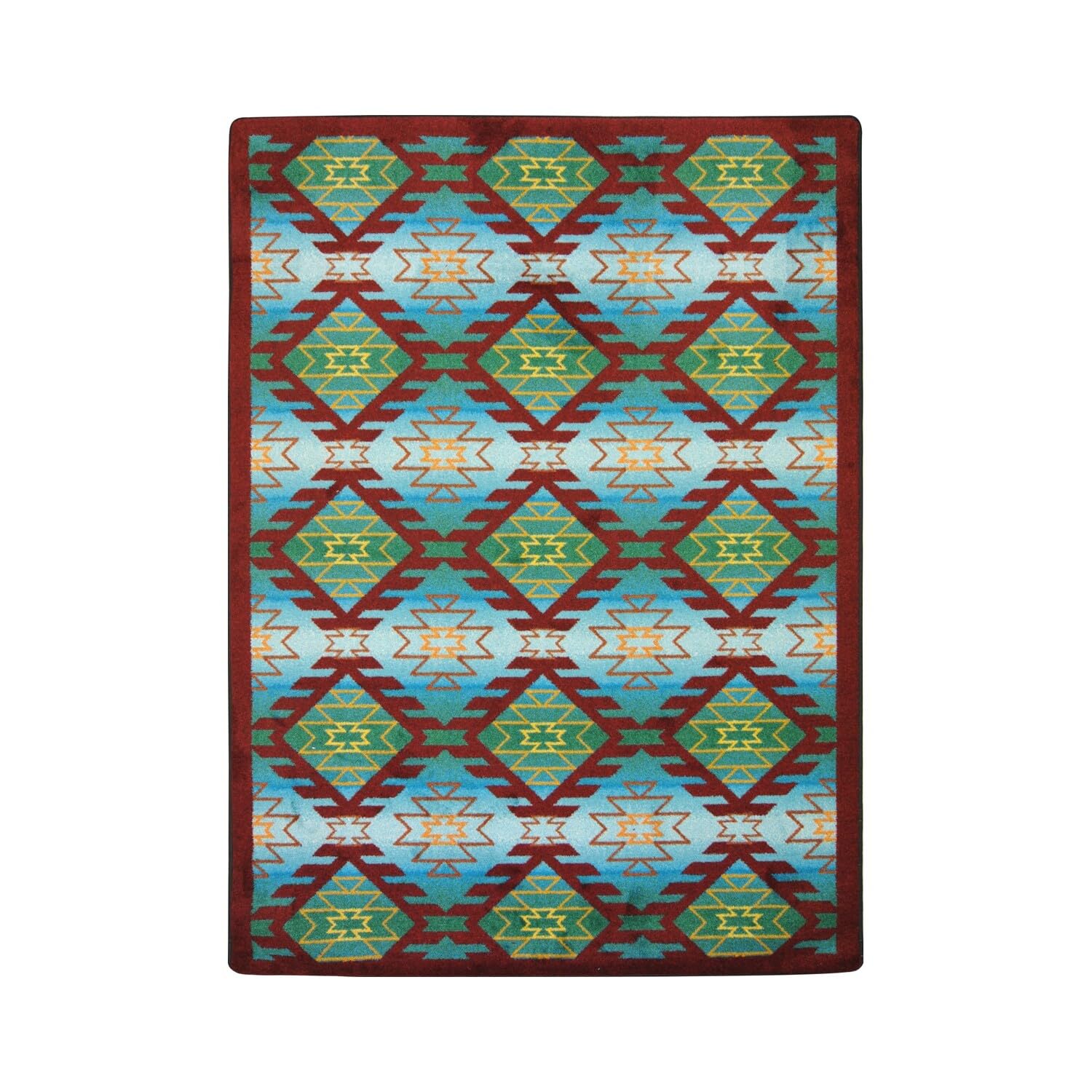 Joy Carpets Kaleidoscope Canyon Ridge Whimsical Area Rugs - Desert Turquoise Non-Slip Rug for Living Room, Bedroom & Kids Playroom | Boho Chic Home Decor