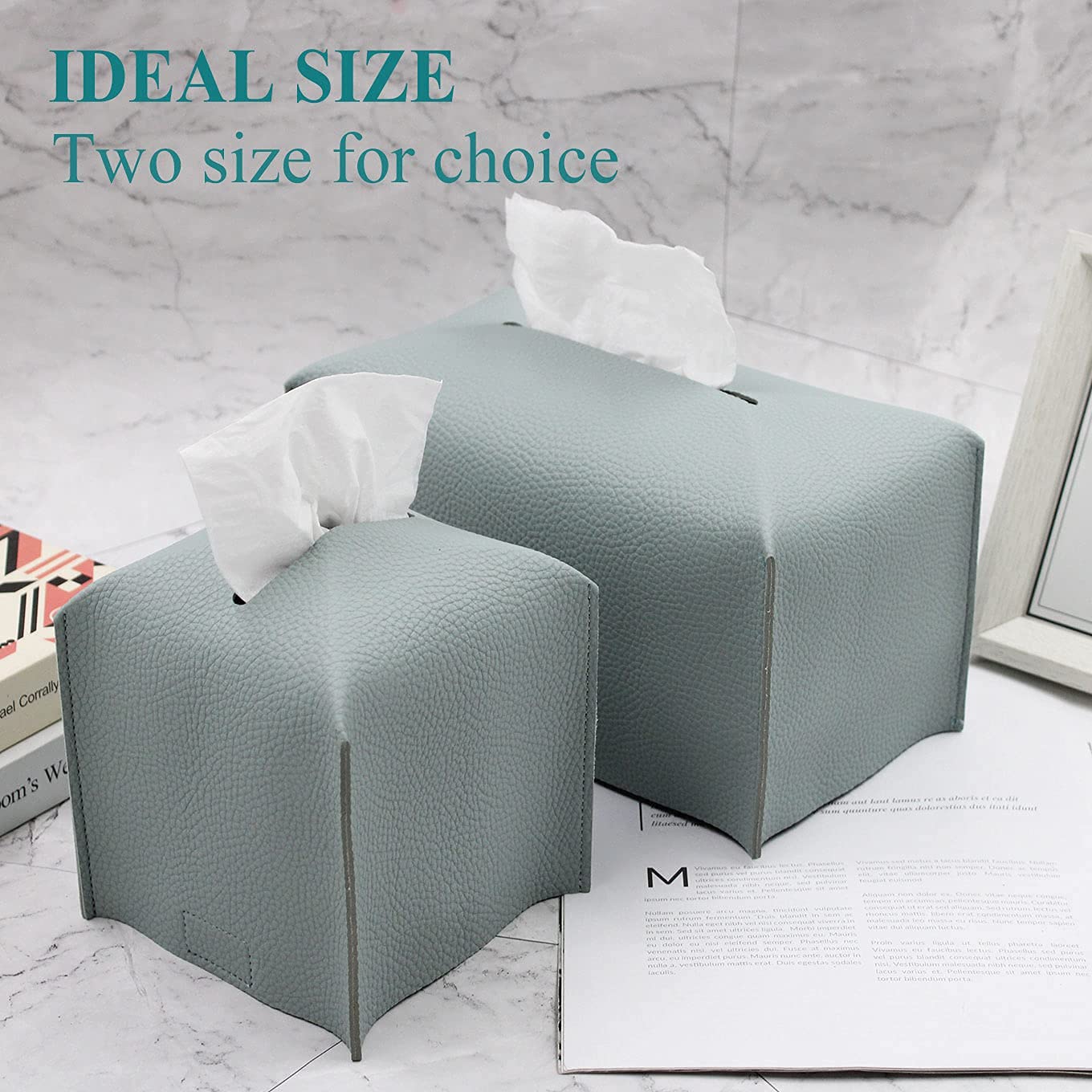 Modern PU Leather Tissue Box Cover - Decorative Rectangular Organizer Holder for Vanity, Nightstand, Living Room & Office (9.5