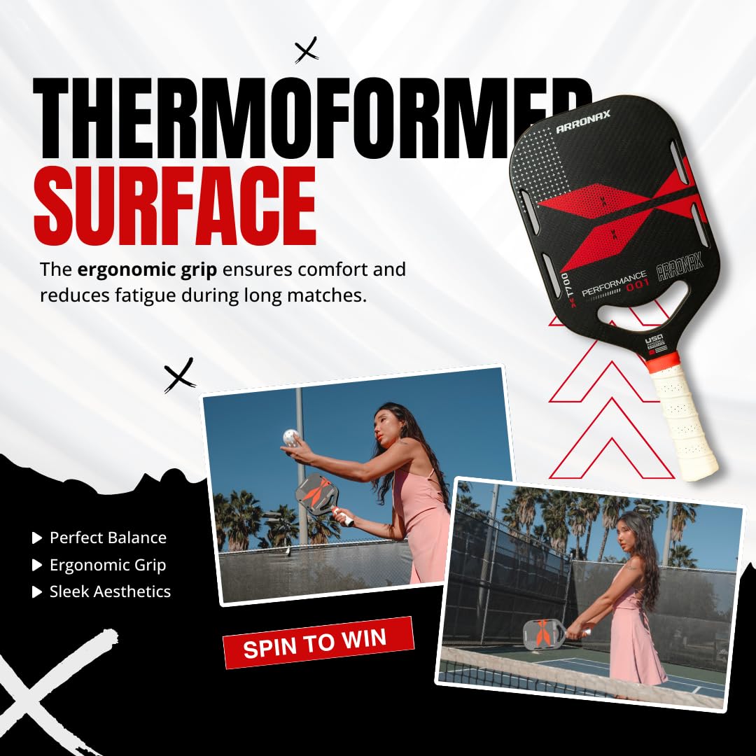 Arronax 16mm Thermoformed Carbon Fiber XT700 Pickleball Paddle - USAPA Approved for Beginners & Advanced Players (Black) | Perfect for Indoor/Outdoor Court Play & Competitive Tournaments
