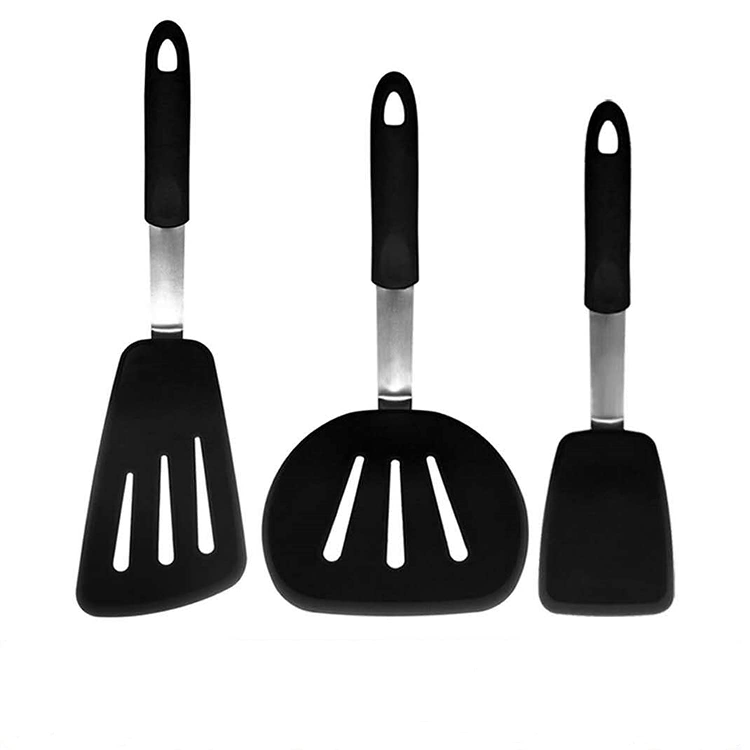 3-Pack Heat Resistant Silicone Spatulas (600°F) - Nonstick Cookware Turner, Fish Spatula, Pancake & Egg Flipper - Dishwasher Safe Kitchen Utensils for Baking, Frying, and Cooking - Easy to Clean