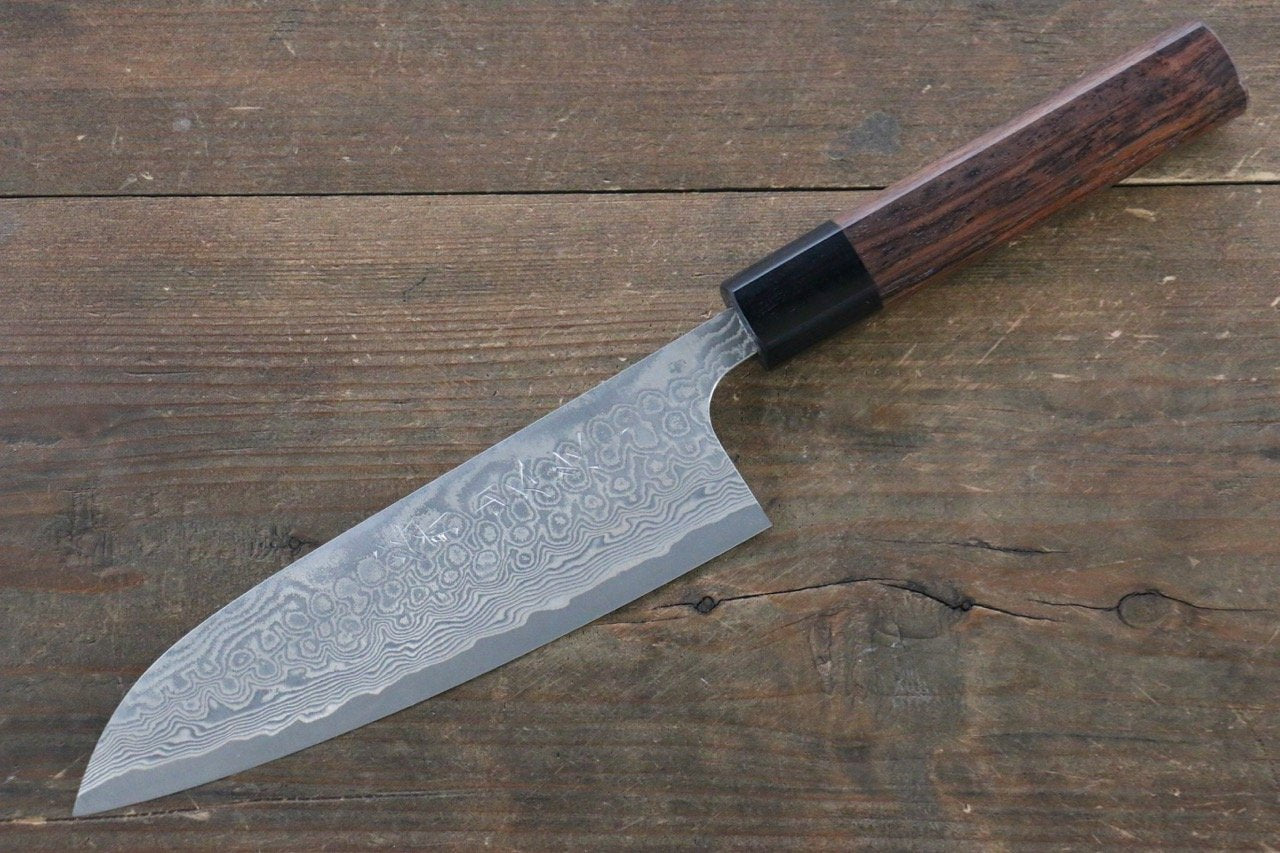 Premium Nao Yamamoto SG2 Damascus Santoku Knife 170mm with Exquisite Shitan Handle - Perfect for Slicing, Dicing, and Precision Cutting in Professional Kitchens & Home Cooking