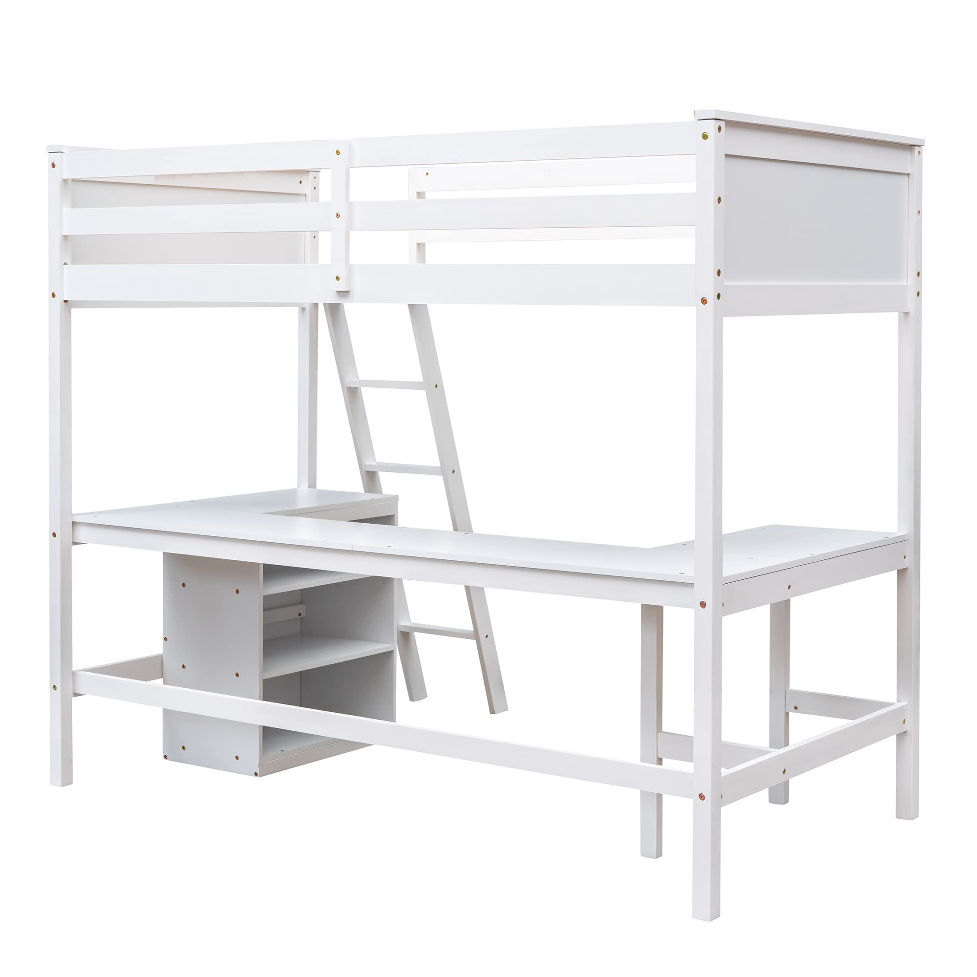 Twin Loft Bed with Desk & Shelves, Sturdy Wood Loft Bed Frame with Storage Drawers for Kids, Teens & Adults - White | Perfect for Small Spaces, Dorm Rooms & Multi-Functional Bedroom Furniture