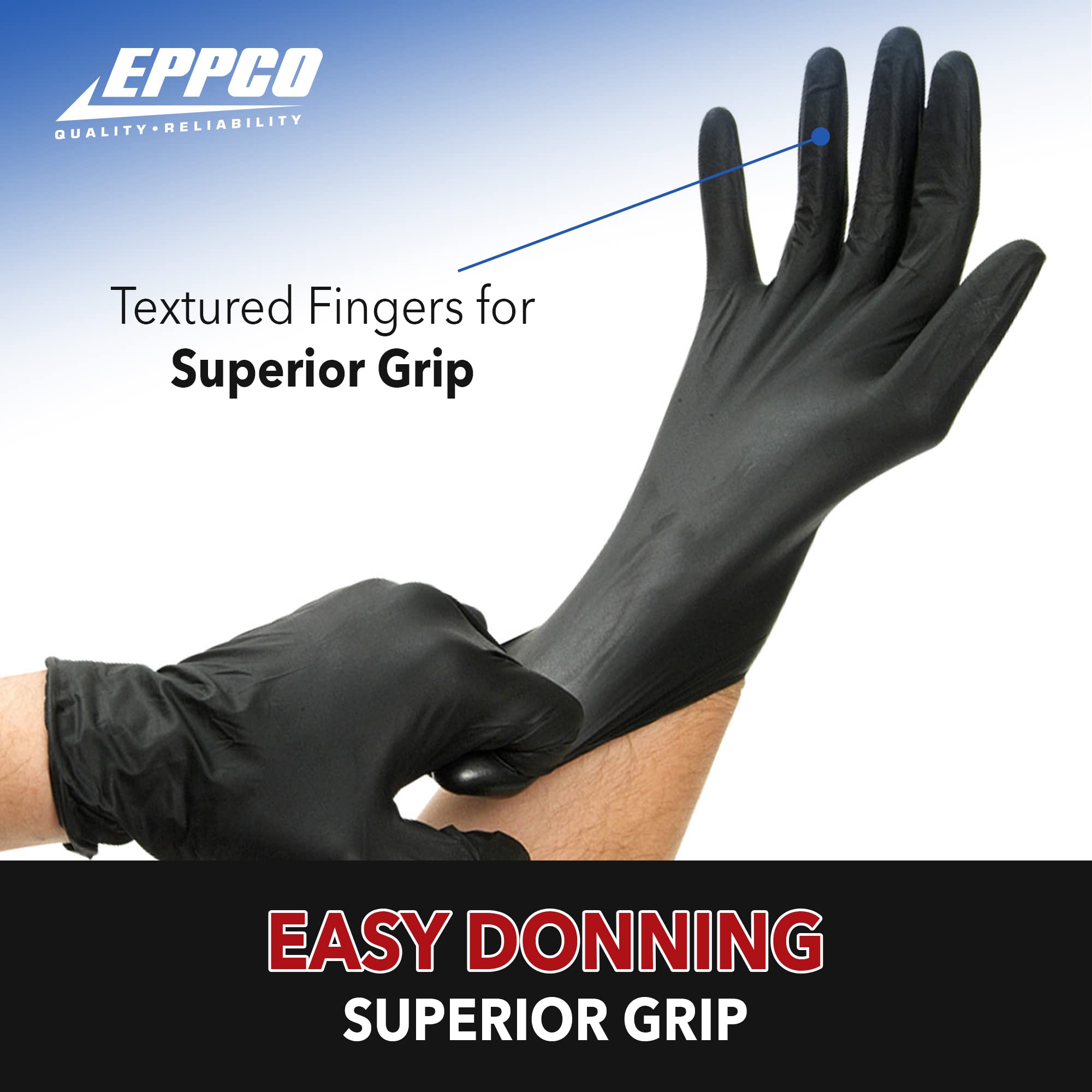 EPPCO Grease Bully 6-Mil Black Nitrile Gloves - Disposable, Powder-Free & Latex-Free with Textured Grip - Heavy Duty Work Gloves for Mechanics, Automotive Repair, Food Handling & Industrial Use