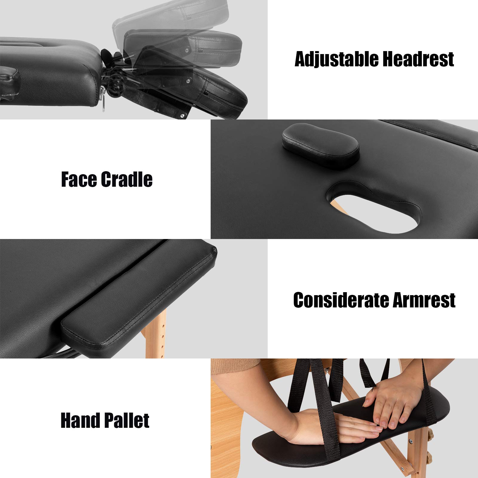 Portable Massage Table 84 Inch - Adjustable Height Professional Massage Bed with 2 Folding Extensions & Facial Cradle - Includes Carry Case (Black) | Perfect for Spa, Salon, Home Use & Mobile Therapists
