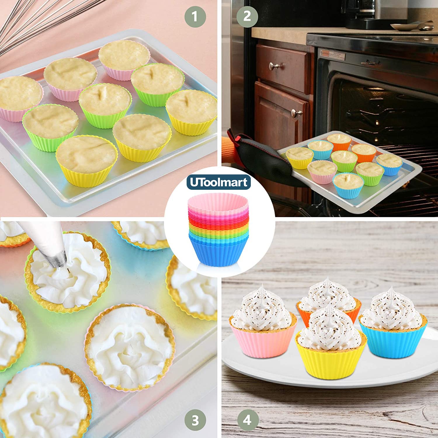 Reusable Silicone Baking Cups - 5-Pack Non-Stick Cupcake Muffin Liners & Cake Molds, Perfect for Baking, Meal Prep, and Lunch Box Dividers - Utoolmart Silicone Cupcake Baking Cups Set