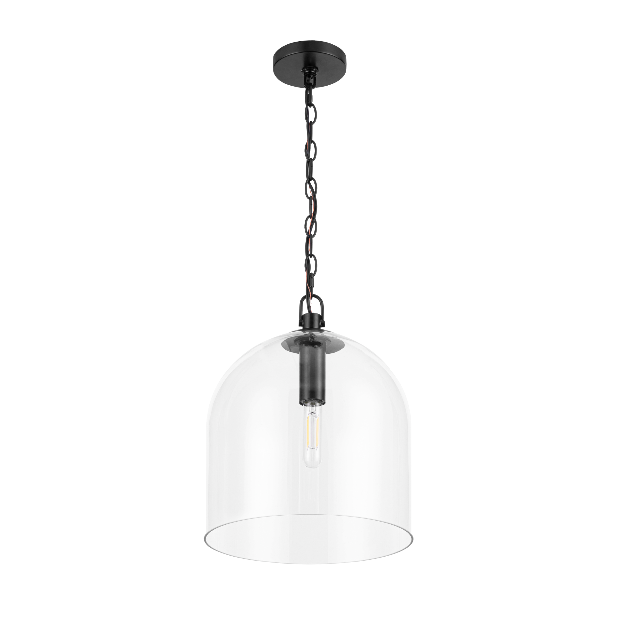 1 Light Hansley Pendant Light Fixture - Matte Black with Clear Glass Shade for Kitchen Island, Dining Room or Entryway Lighting
