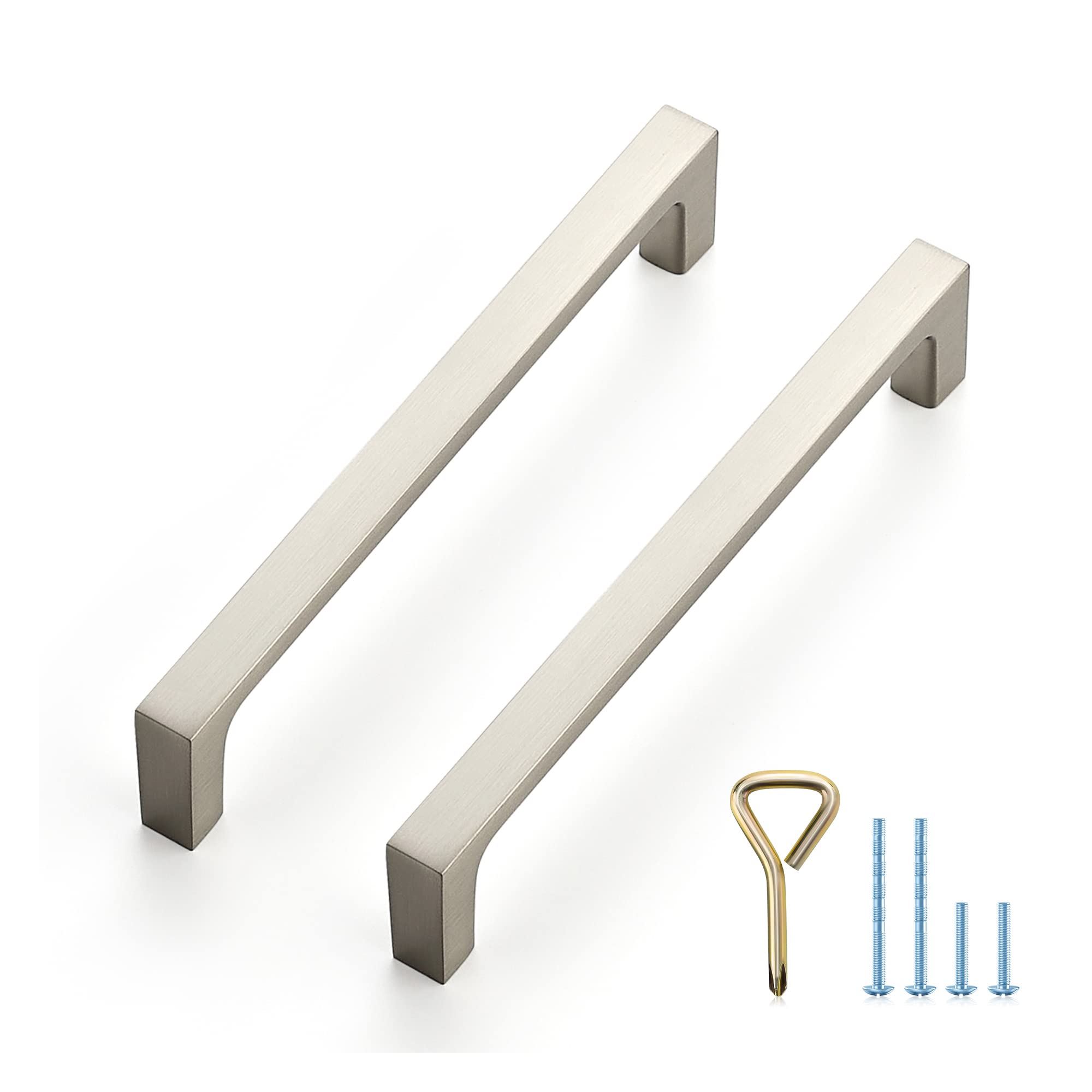10 Pack Brushed Nickel Square Kitchen Cabinet Pulls - 5 Inch Hole Centers, Slim Solid Drawer Handles for Cabinets, Dressers & Furniture (Perfect for Modern Kitchens, Bathroom Vanities & Bedroom Furniture)