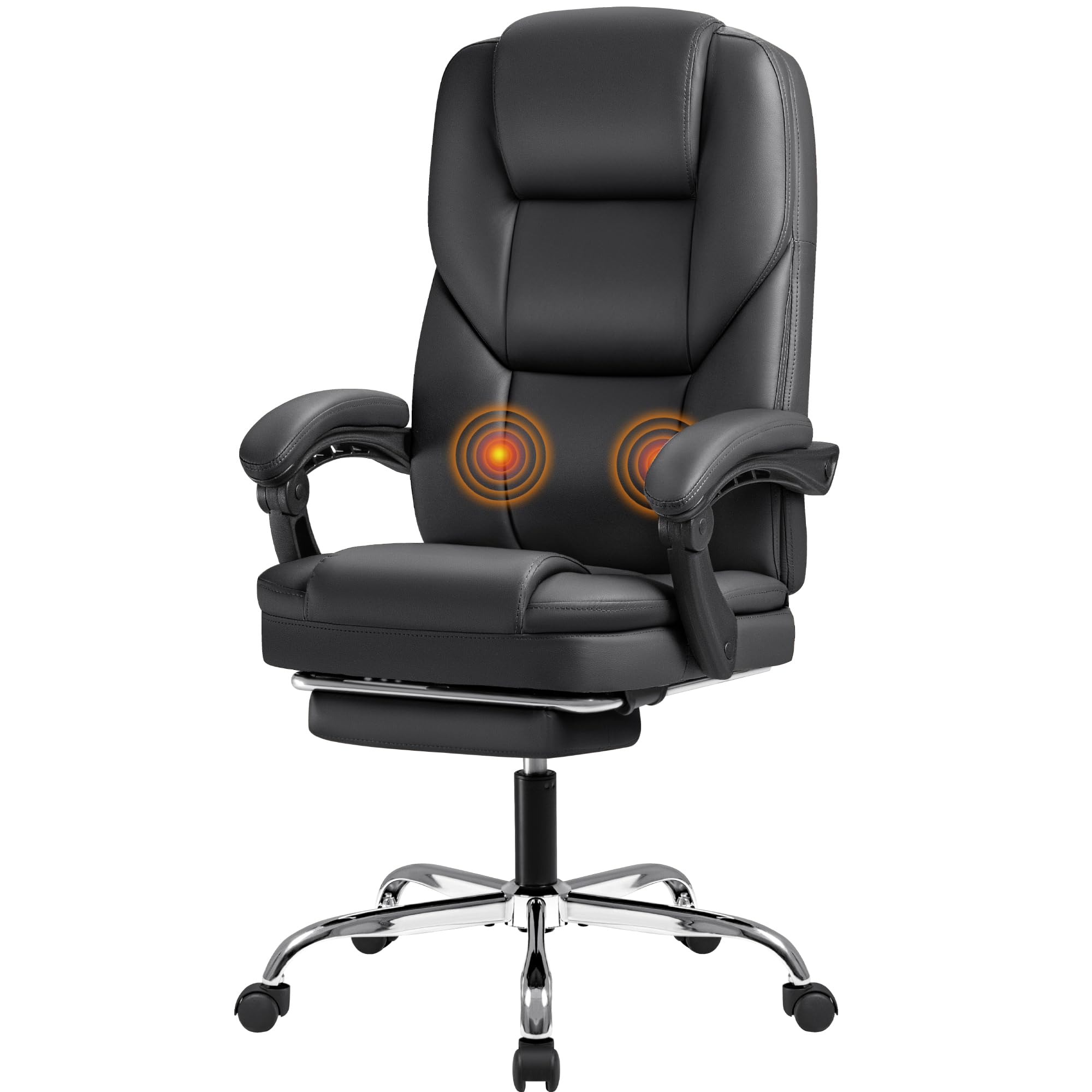 Furmax Ergonomic Executive Office Chair with Footrest - High Back Reclining Leather Desk Chair for Big & Tall - 400LBS Capacity, Lumbar Support - Perfect for Home Office & Gaming (Black)